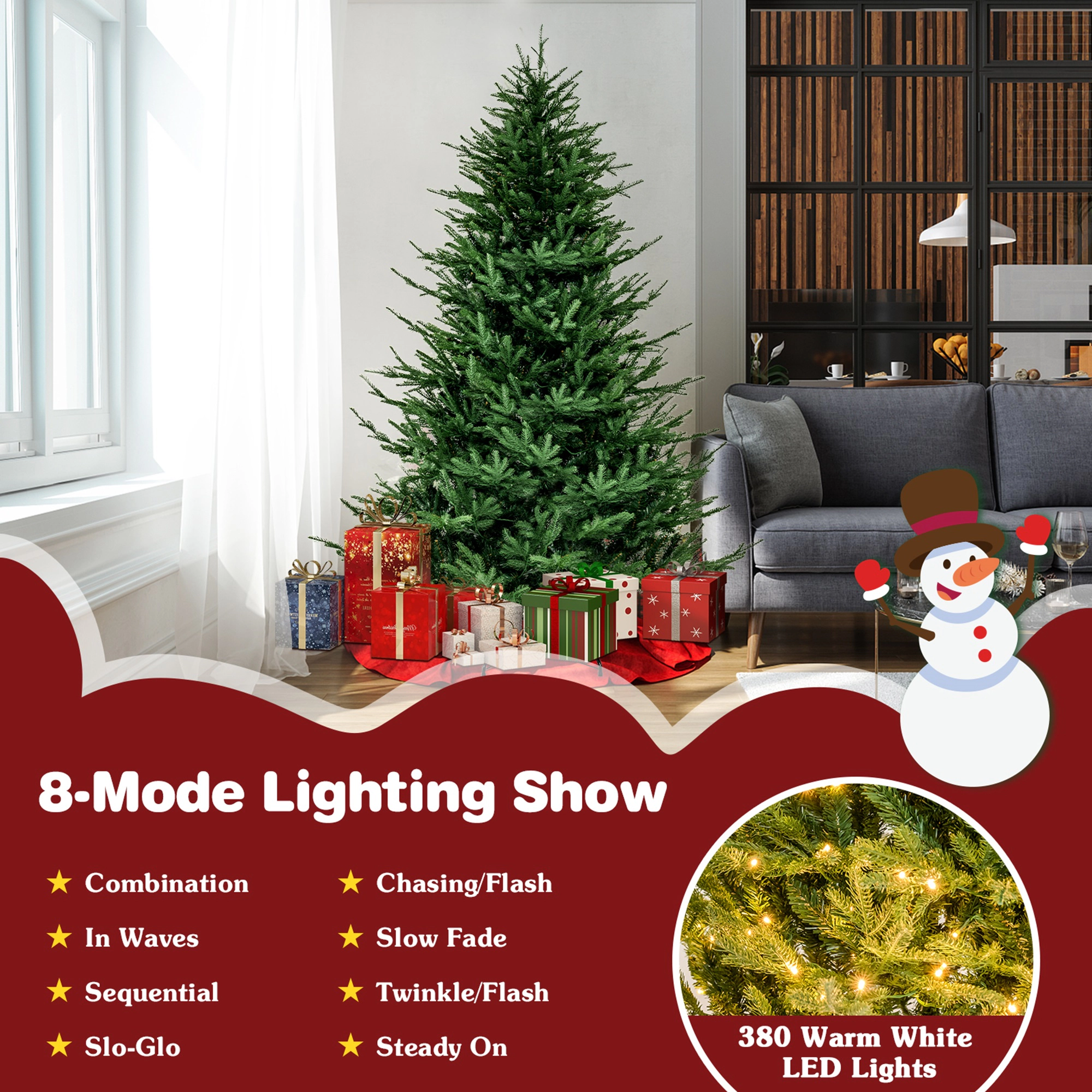 Costway 6/7 FT Pre-Lit Artificial Christmas Tree Hinged 788/1130 Branch Tips & 280/380 LED Lights