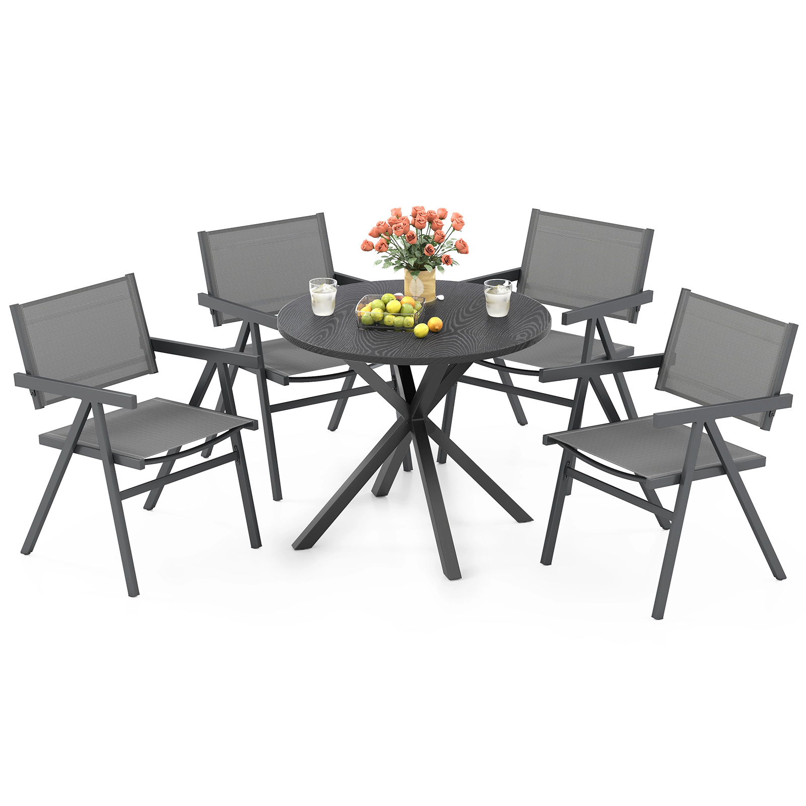 LJG Patio Chairs Set of 2 Outdoor Dining Chair with Breathable Fabric Seat
