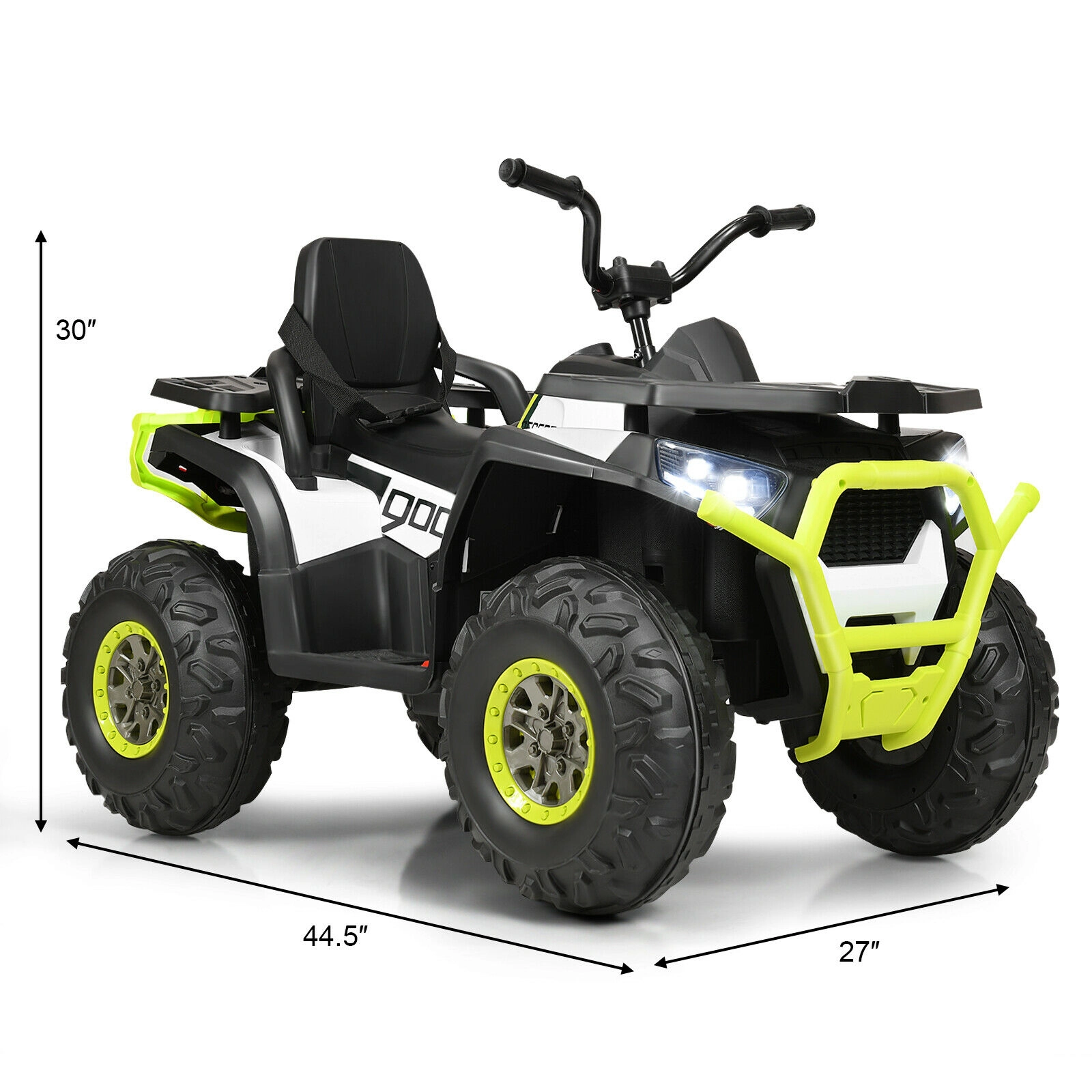 12V Kids ATV 4-Wheeler Quad Electric Ride On Car MP3 Player LED Lights High Low Speed and Safety Belt Ages 3+ White