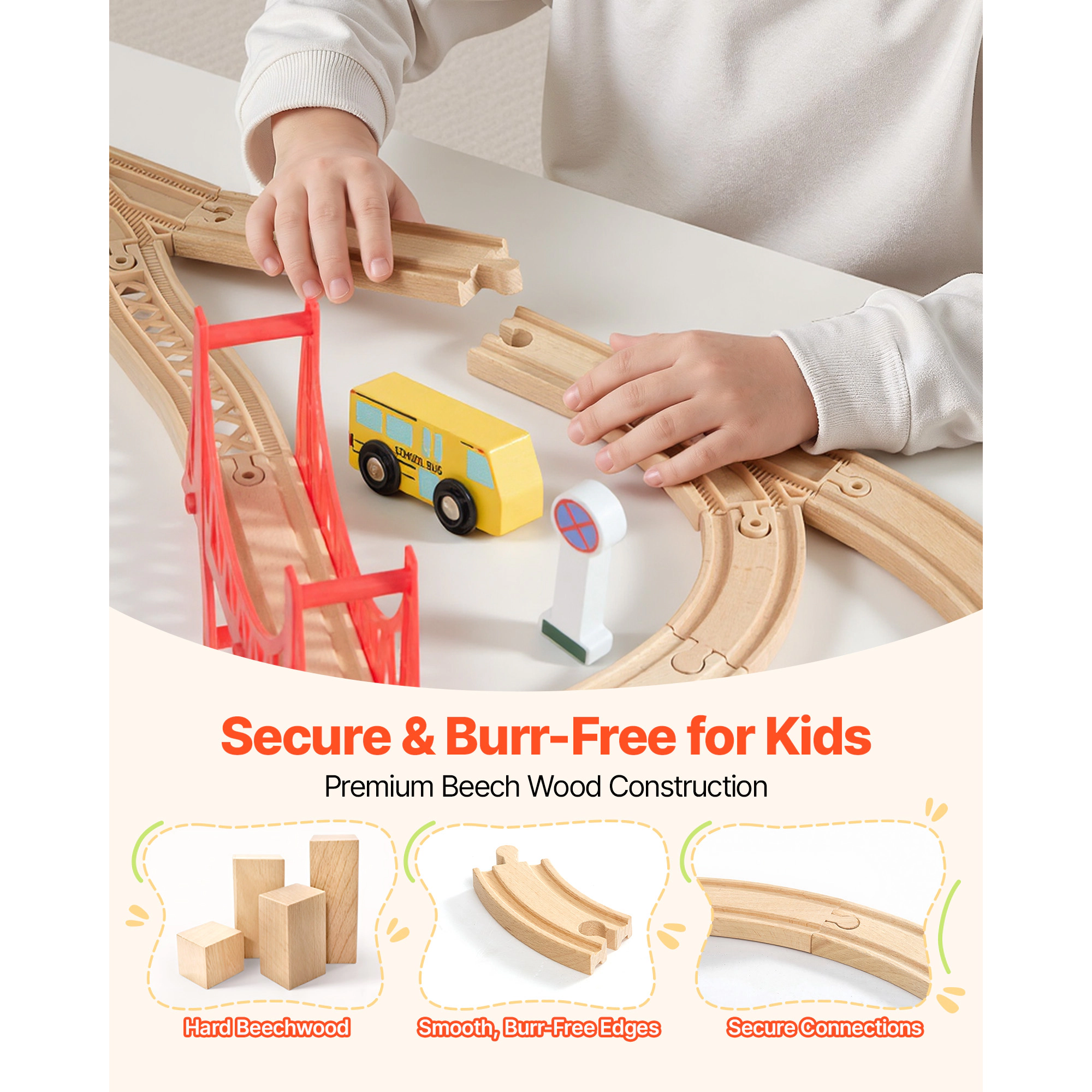 HONGGE Wooden Train Set for Kids Ages 3-8 Wood Train Track Toy with Railway Compatible with Major Brands Christmas