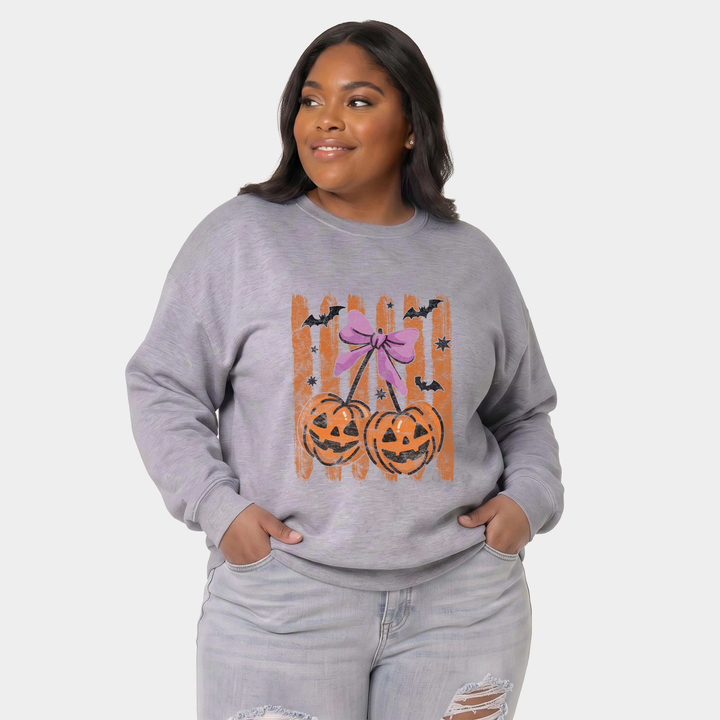 Simply Sage Market - Women's Plus Sized Graphic Sweatshirt Pumpkin Cherry Bunch