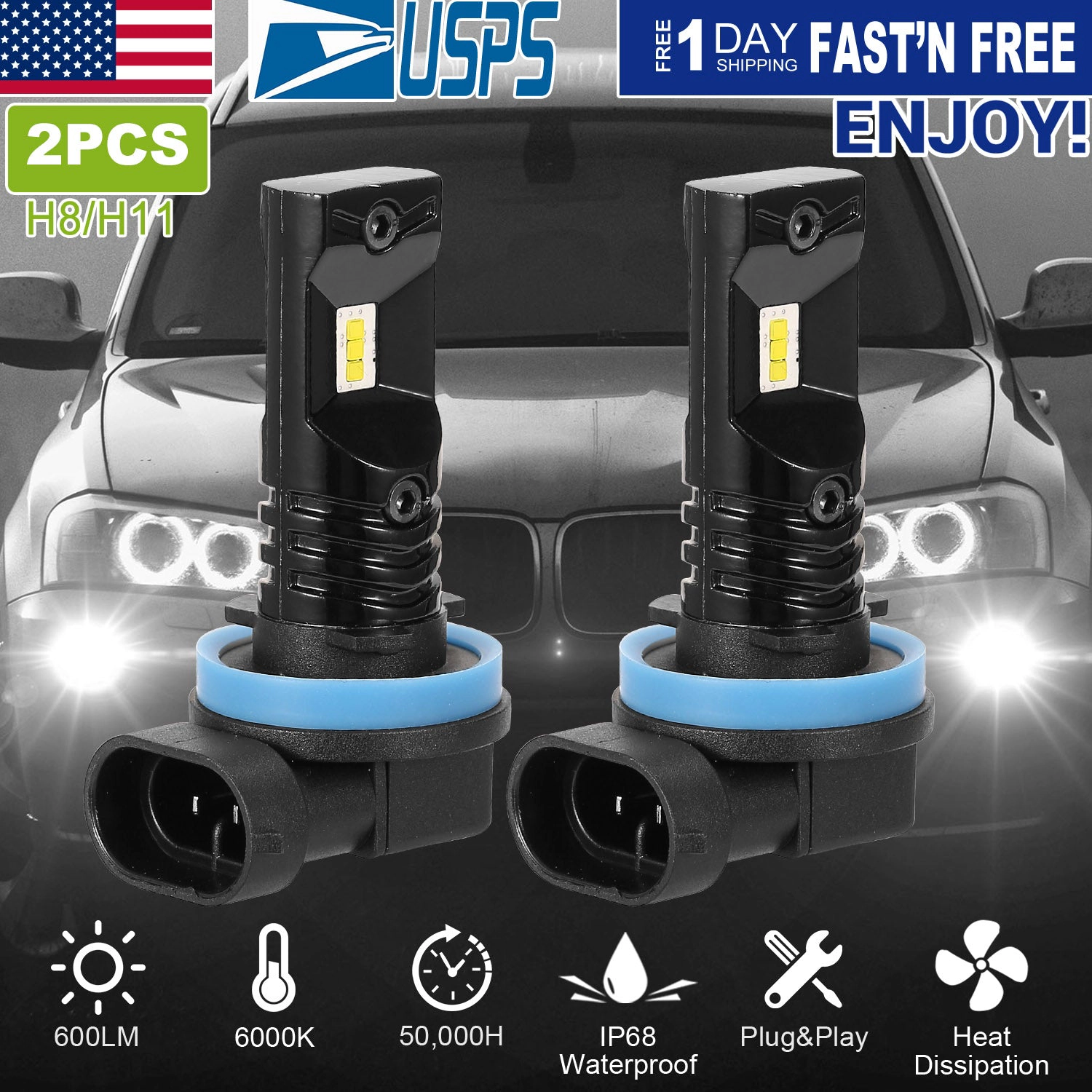GBruno H8/H9/H11 LED Fog Light Bulbs 2-Pack