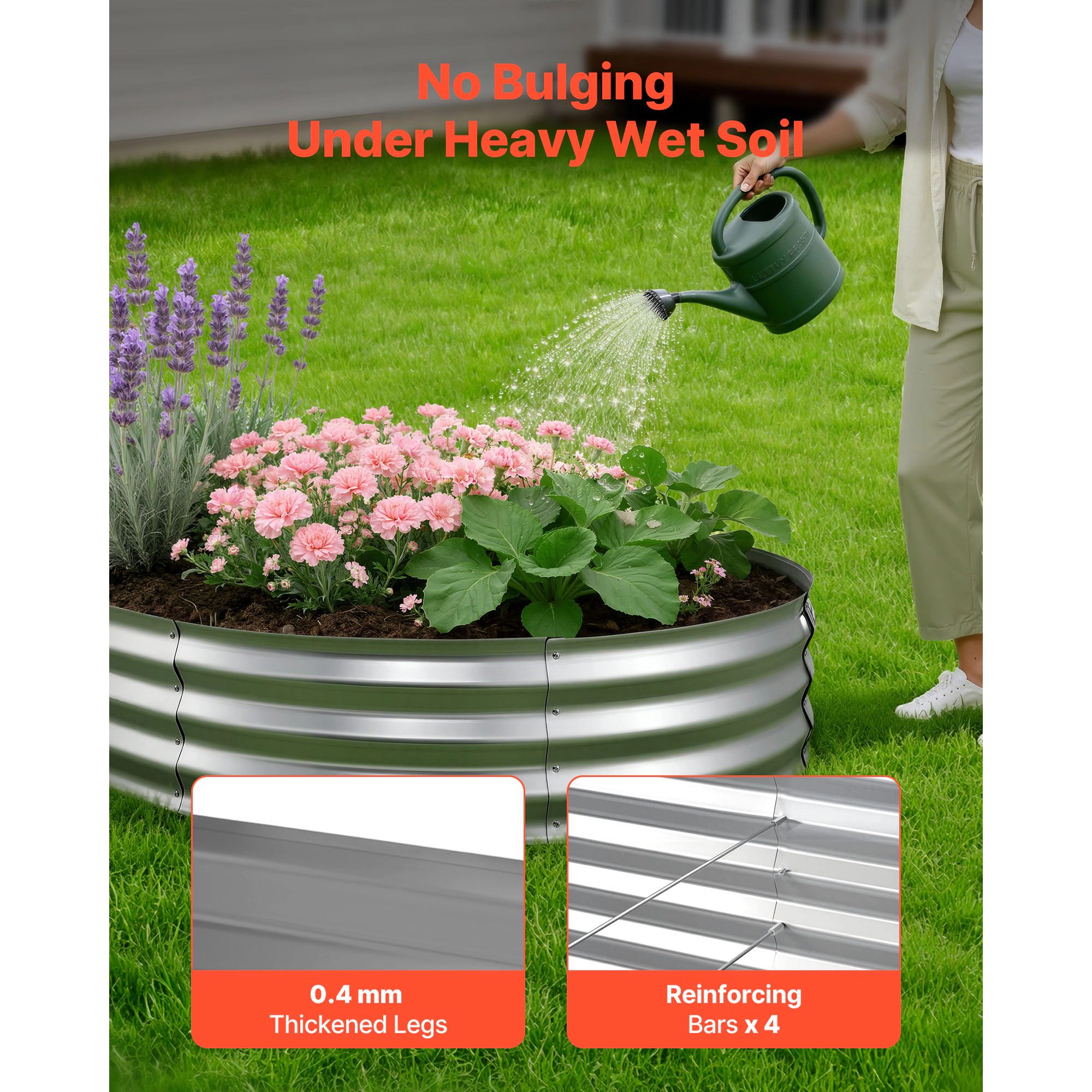 HONGGE Galvanized Raised Garden Bed Oval Metal Planter Box for Flowers Vegetables