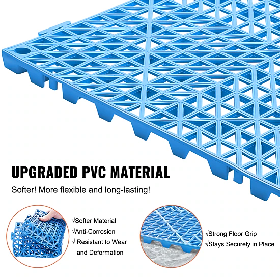 HONGGE Interlocking Tile Drainage Tiles 12" x 12" Splicing Soft PVC Interlocking Drainage Floor Tiles Non-Slip Drainage