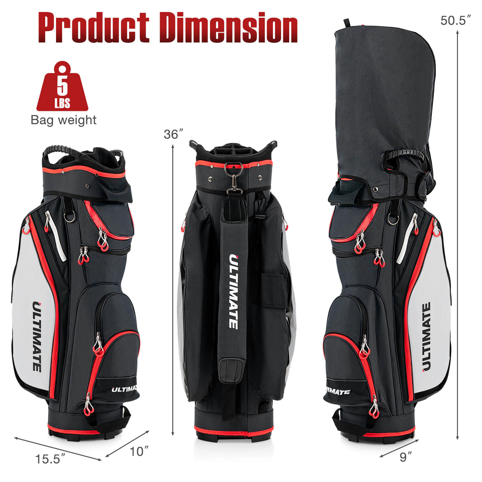 LJG 9.5 Inch Golf Cart Bag with 14 Way Dividers Top Organizer
