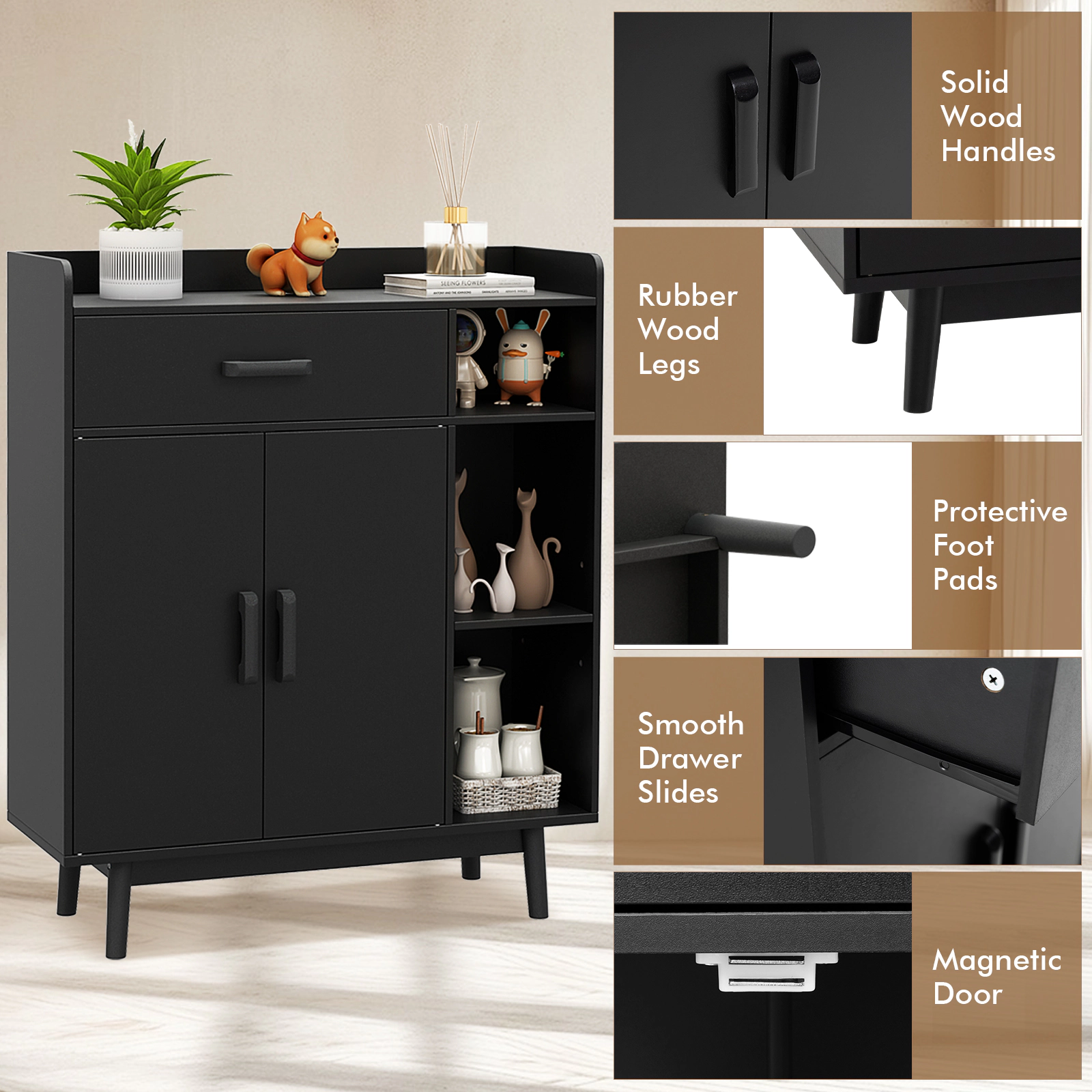Slickblue Freestanding Storage Cabinet with Drawer Adjustable Shelves and Double Doors