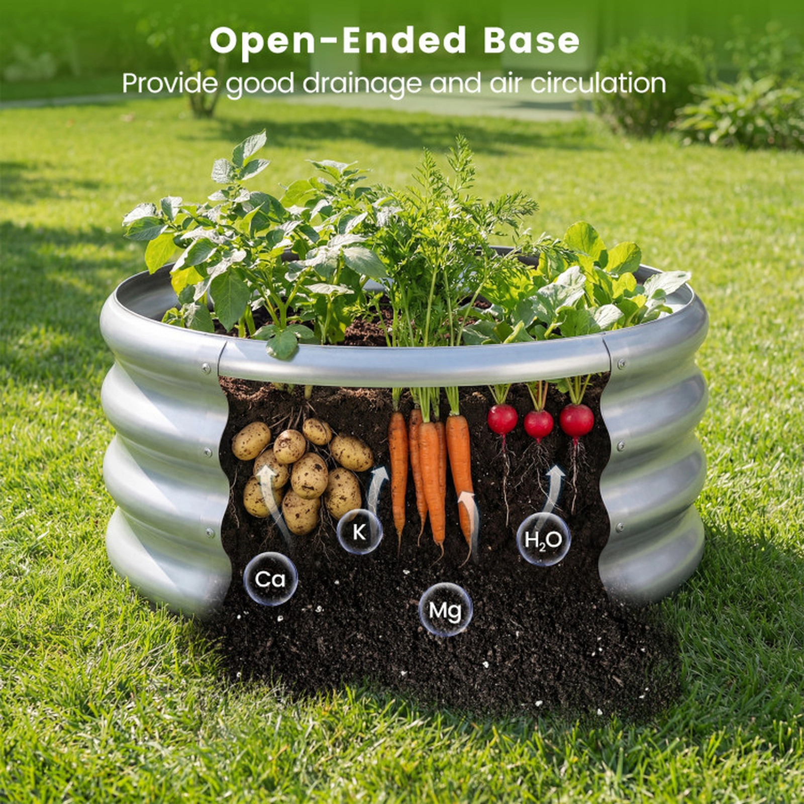 SUGIFT 24-in Round 11.5-in Deep Galvanized Metal Raised Garden Bed with Corrugated Walls and Open-Ended Base