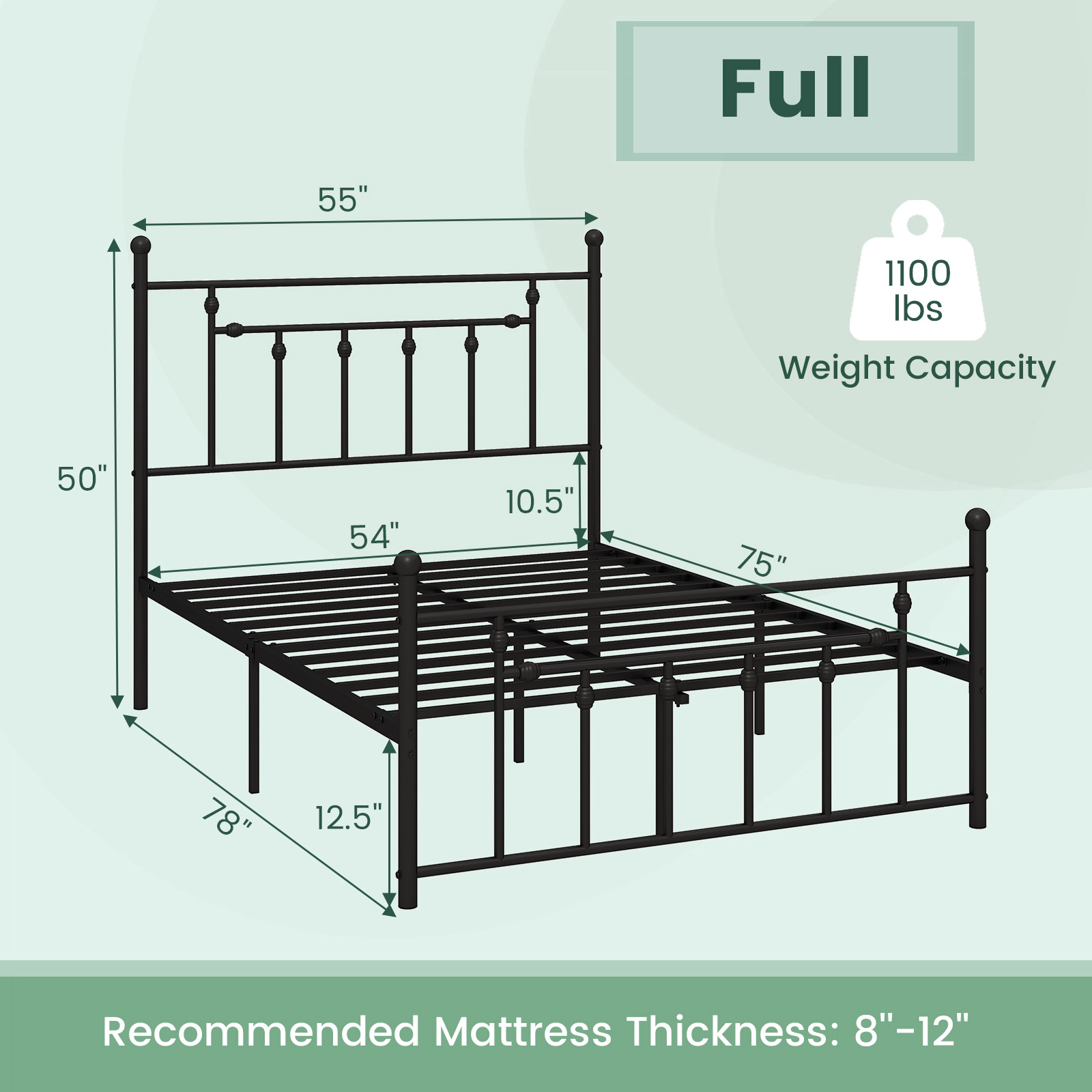 LJG Full/Queen/Twin Size Heavy-Duty Metal Bed Frame with Headboard
