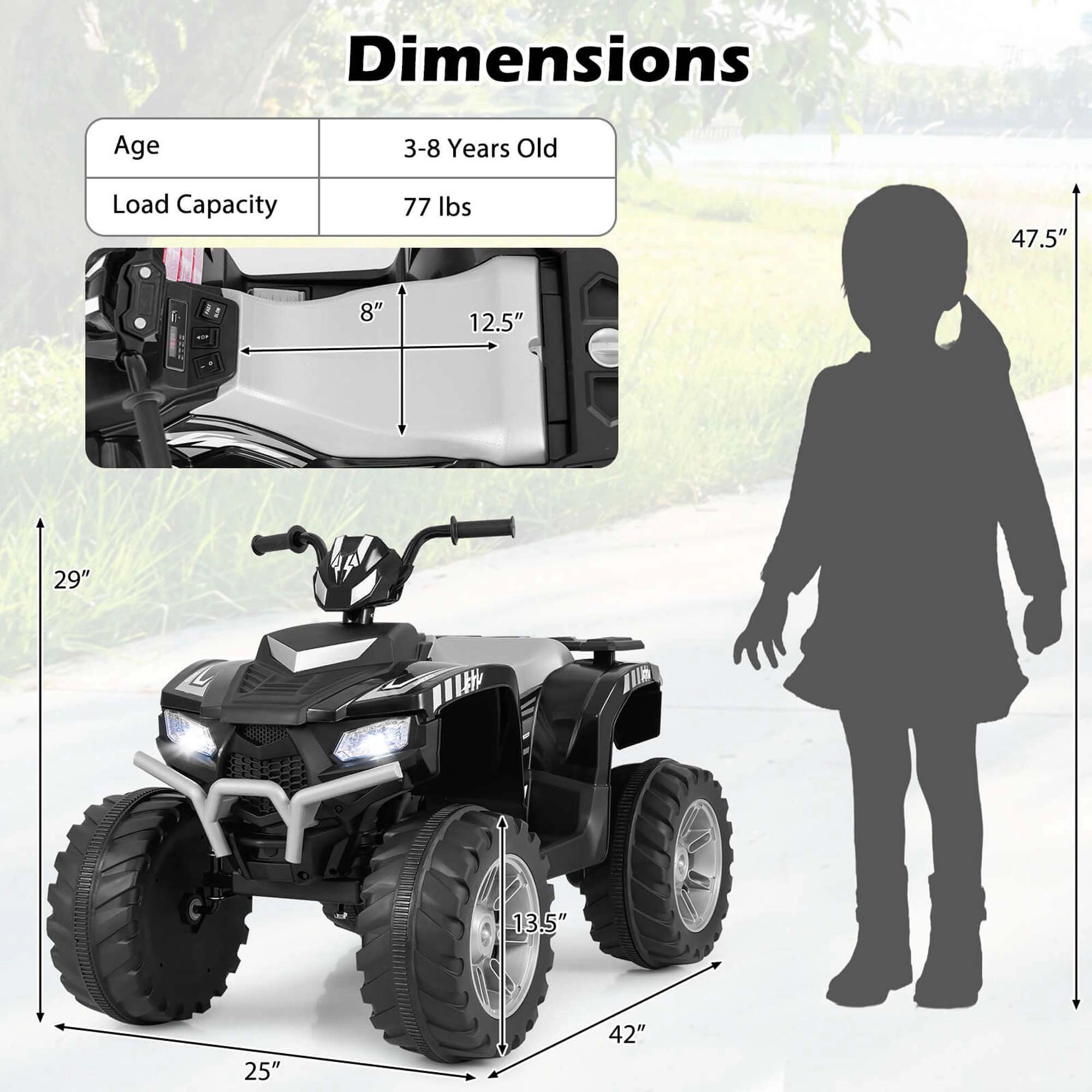 Costway 24V Kids Ride-On Electric ATV 4-Wheeler Quad Car with Wireless Connection
