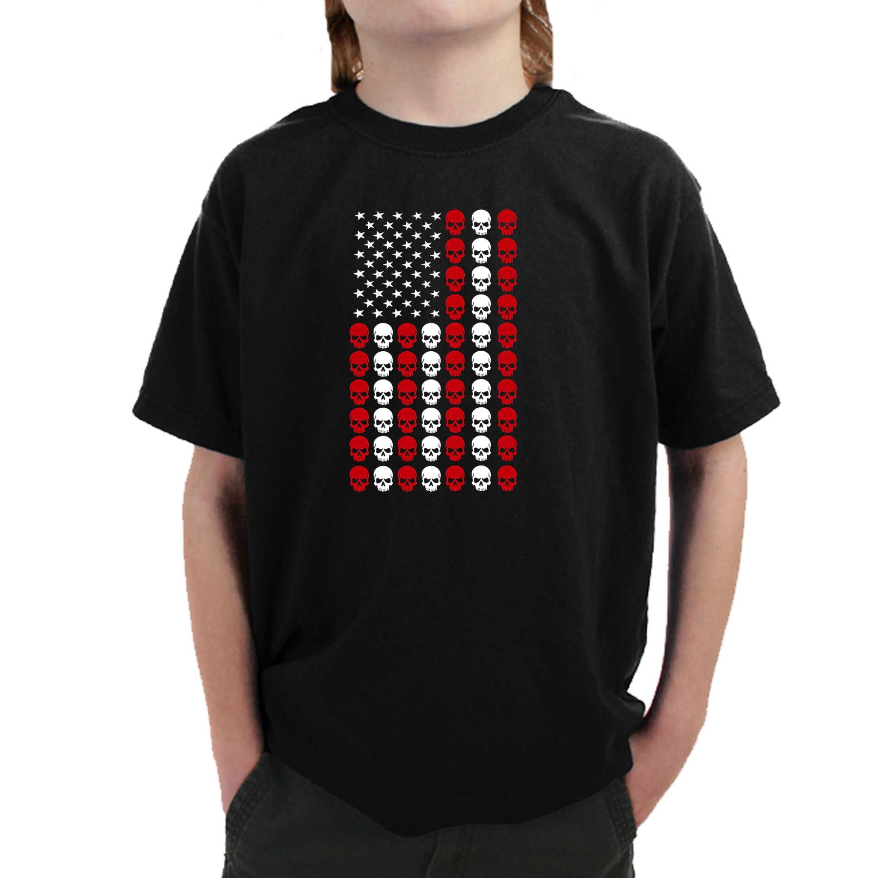 LA Pop Art Boy's Word T-Shirt - Skull Flag