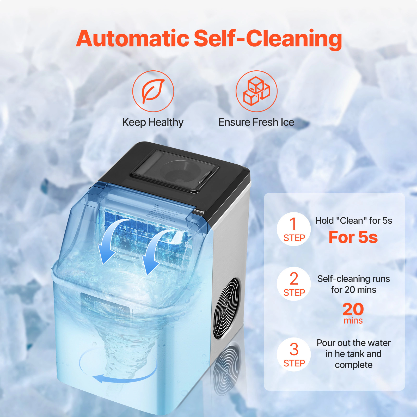 HONGGE Countertop Ice Maker, Ready in 15 Mins, Self-Cleaning Portable Ice Maker