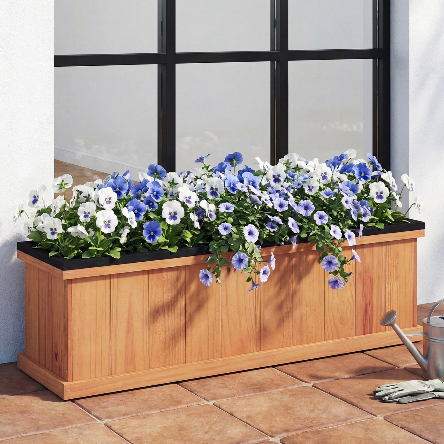 LJG Wooden Raised Garden Bed with Drainage Holes and Liner Solid Fir Wood Planter Box