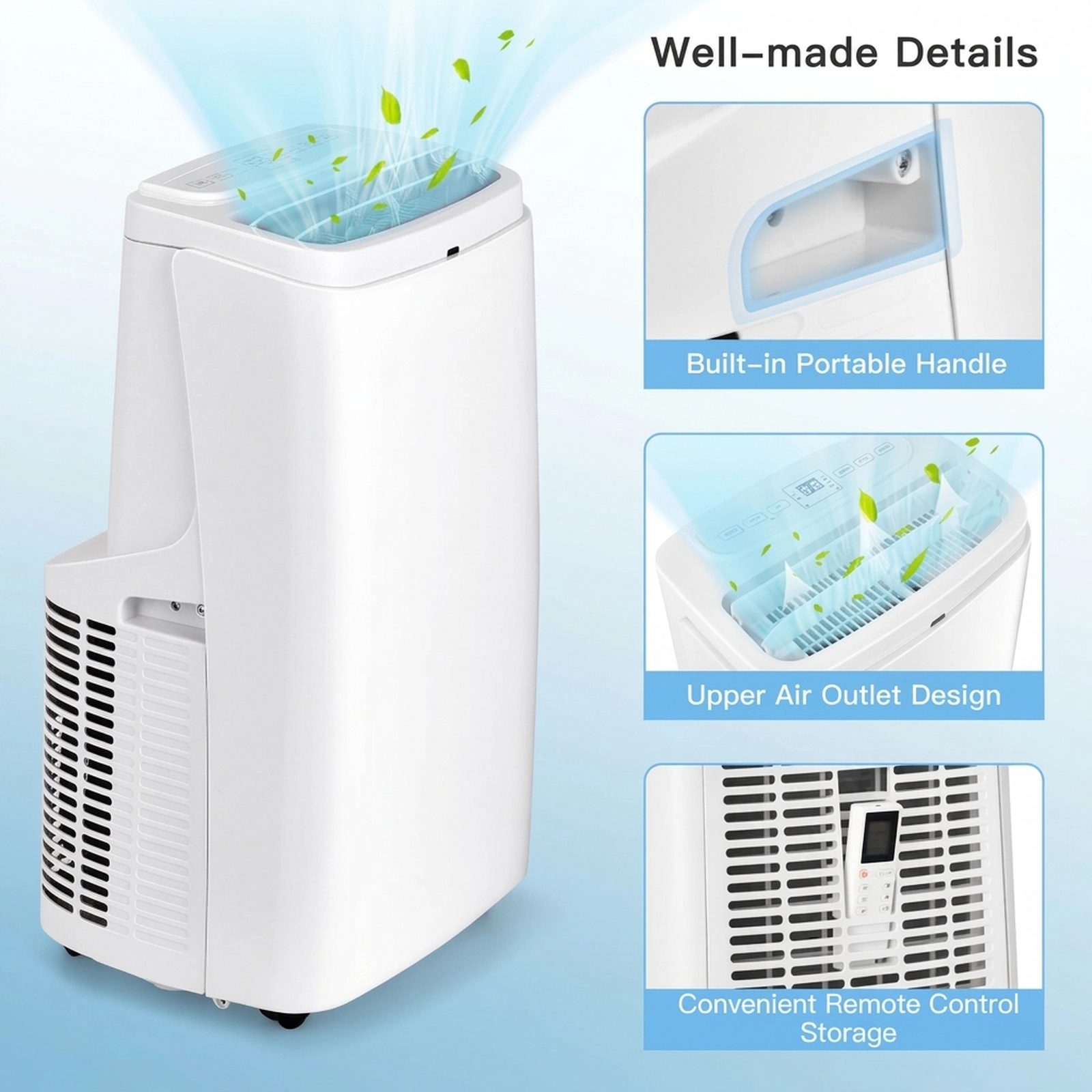 SUGIFT White 9000-BTU 3-in-1 Portable Air Conditioner with Dehumidifier and Remote 16.5-in W 14-in D 28.5-in H