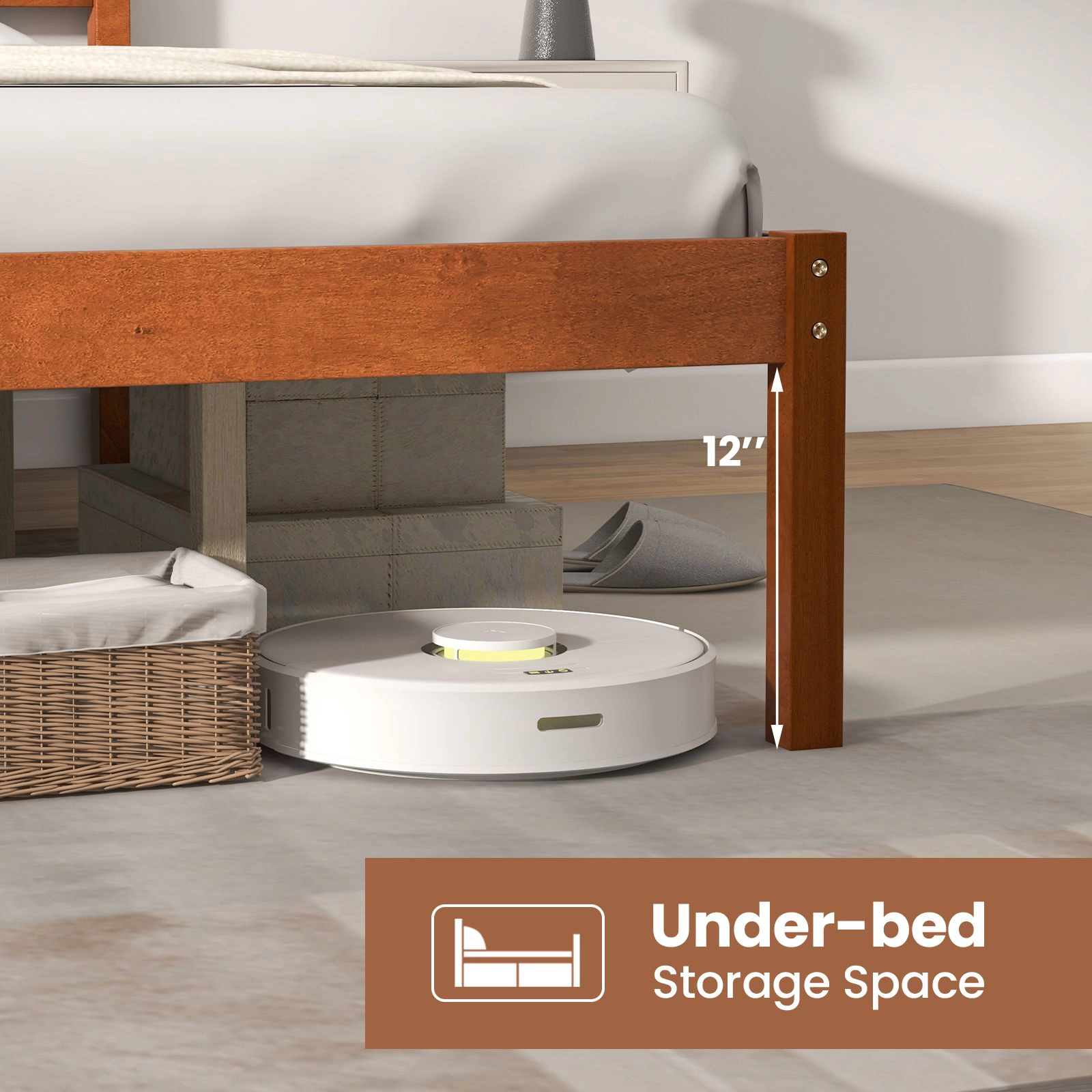 SlickBlue Solid Wood Bed Frame with Headboard & Storage Clearance