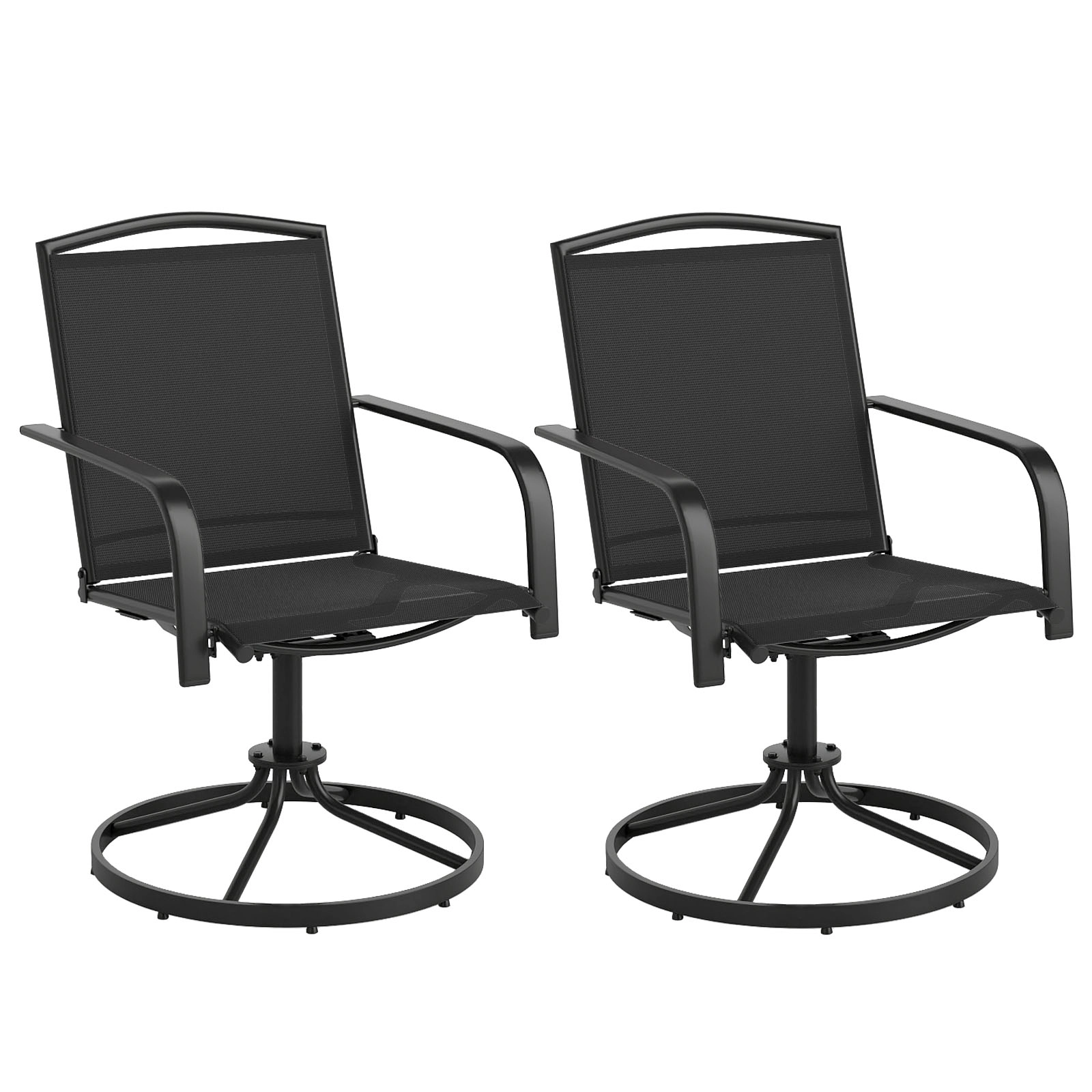 SUGIFT Outdoor 360° Swivel Rocking Chairs Set of 2 with High Back and Breathable Seat 330-lb Capacity 26-in Frame Black