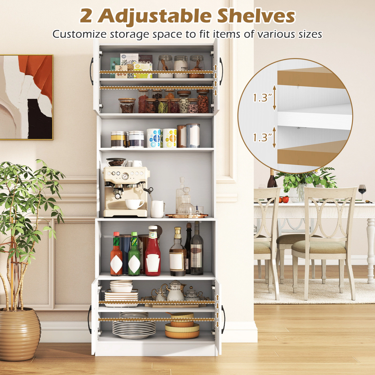 SUGIFT 66-in Charging Station Soft-Close Doors Kitchen Pantry Cabinet 25.5-in x 15-in x 66-in 242-lb Capacity White