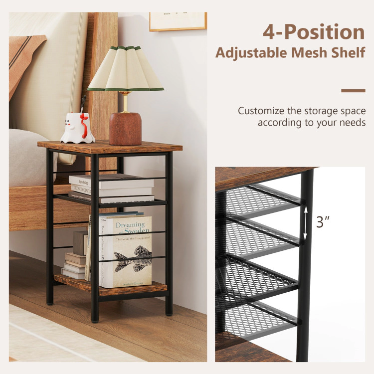 Hivvago Set of Two 3-Tier Accent Tables with Metal Frame and Integrated Storage Shelves