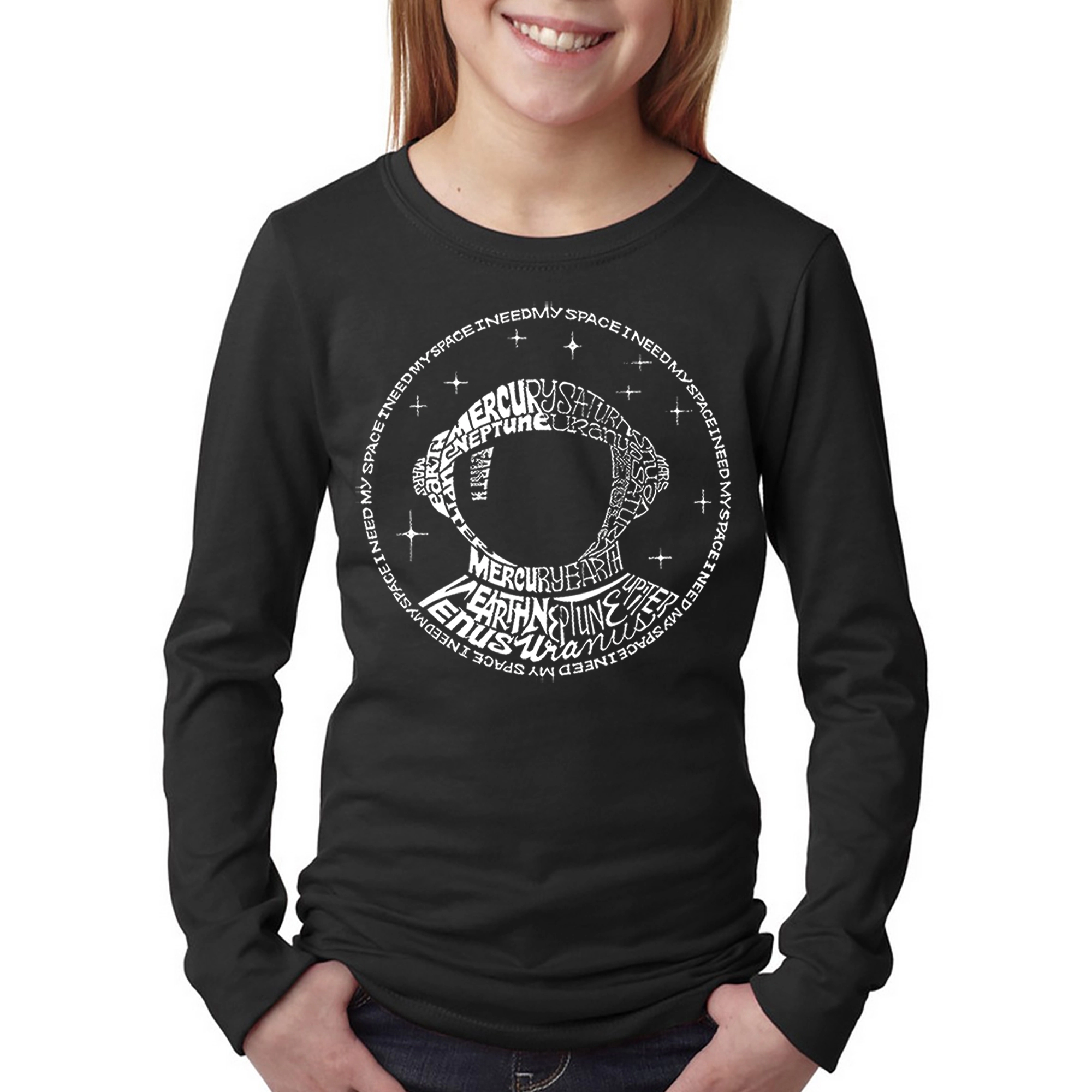 LA Pop Art Girls Long Sleeve Word T-Shirt - I Need My Space Astronaut