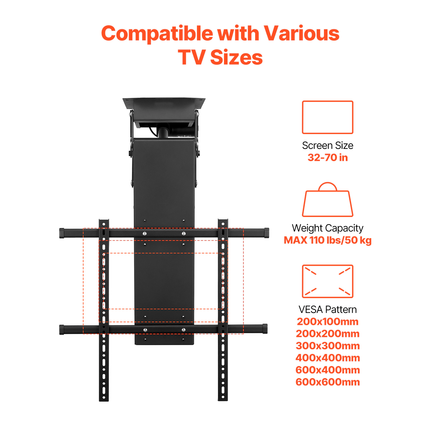 HONGGE Motorized TV Mount Bracket with Adjustable Electric Bracket for TVs