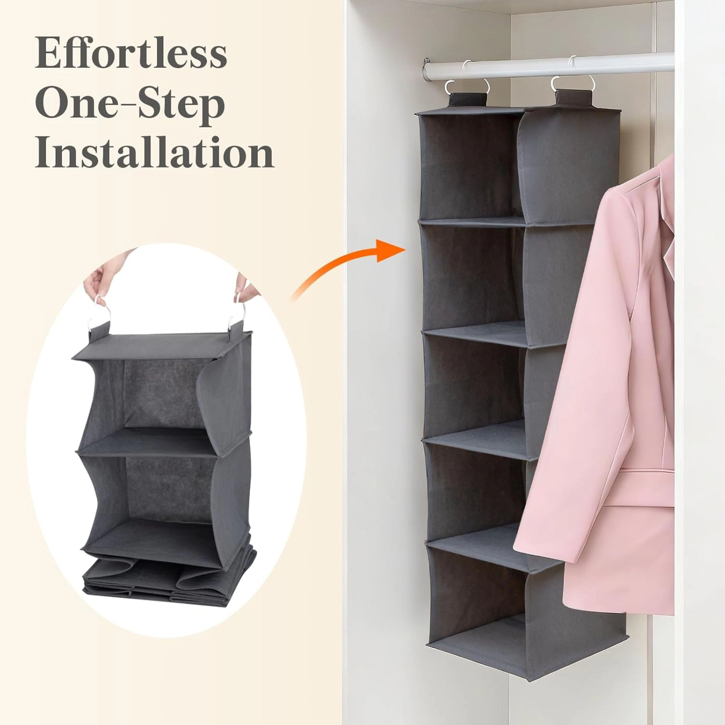 Stock Preferred 5 Tier Foldable Fabric Hanging Closet Organizer with Hooks