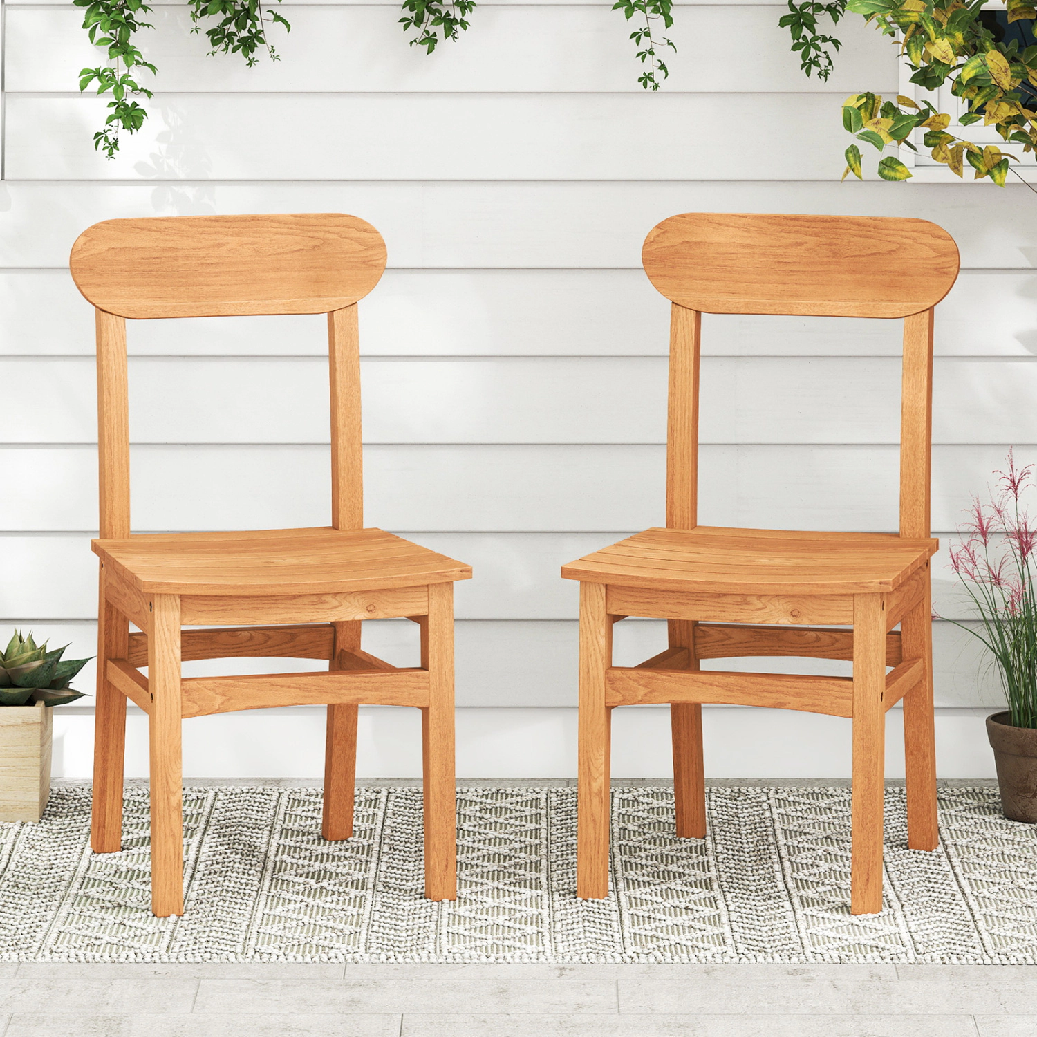 LJG Patio Teak Wood Chair Armless Dining Chair with Slatted Seat