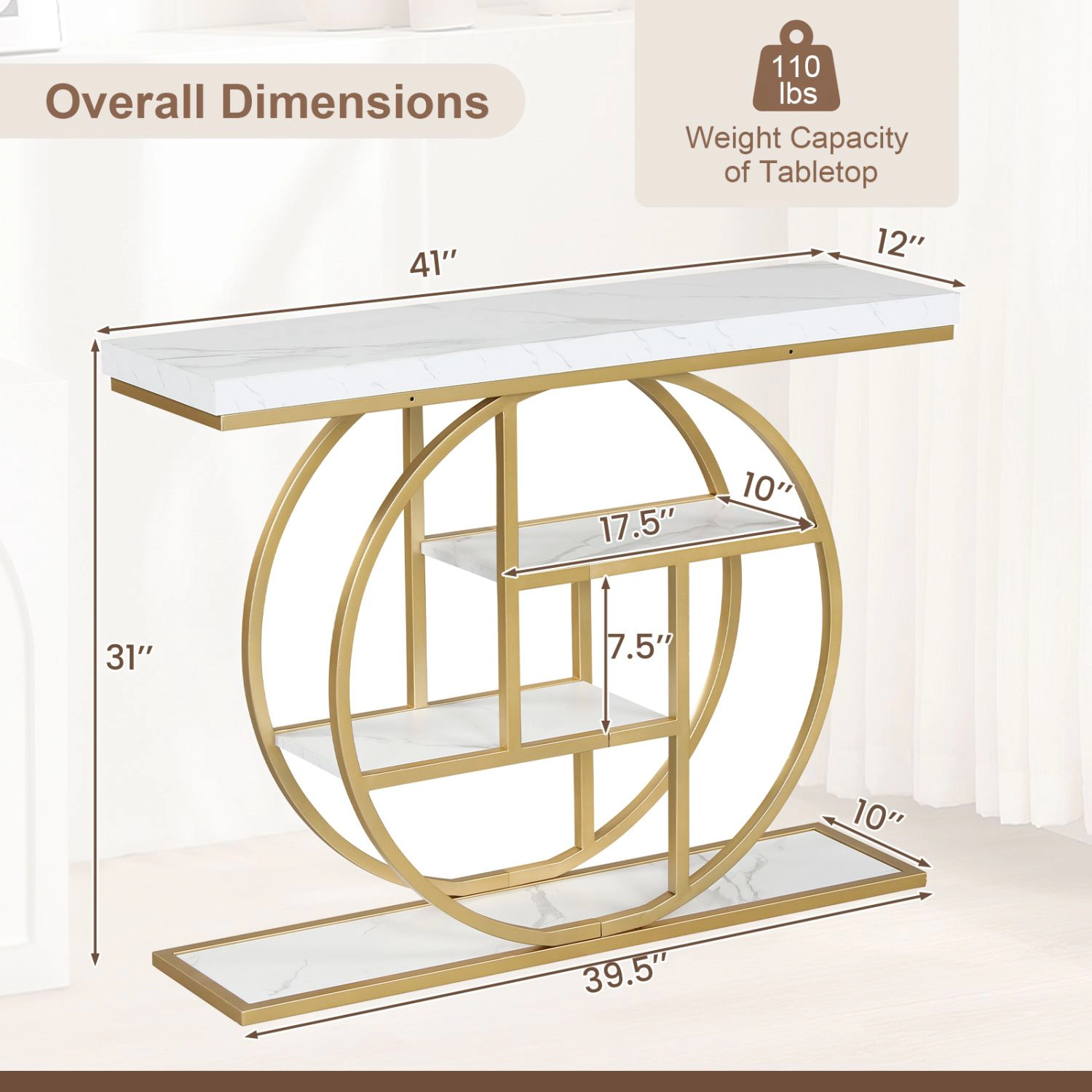 SlickBlue 41 Inch Console Table with 4 Tier Storage Shelves