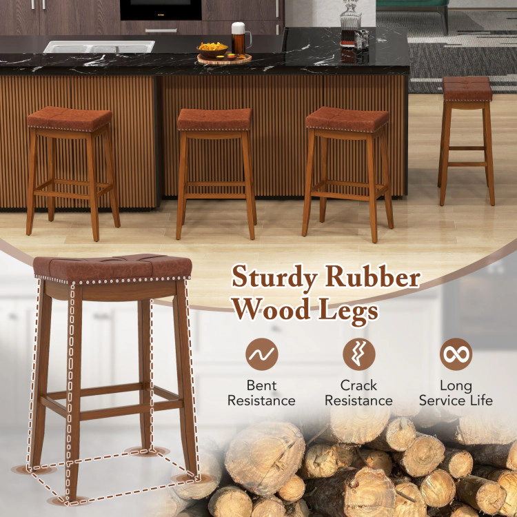 Hivvago Set of 2 Upholstered PU Leather Bar Stools with Saddle Seat