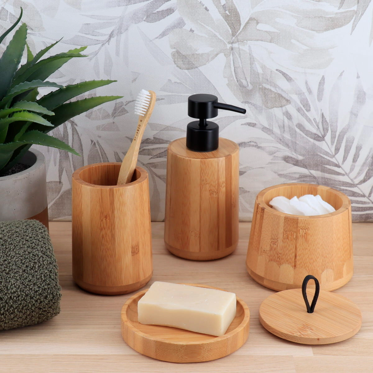 Evideco French Home Goods 10 oz Bamboo Soap Dispenser with Matte Black Pump