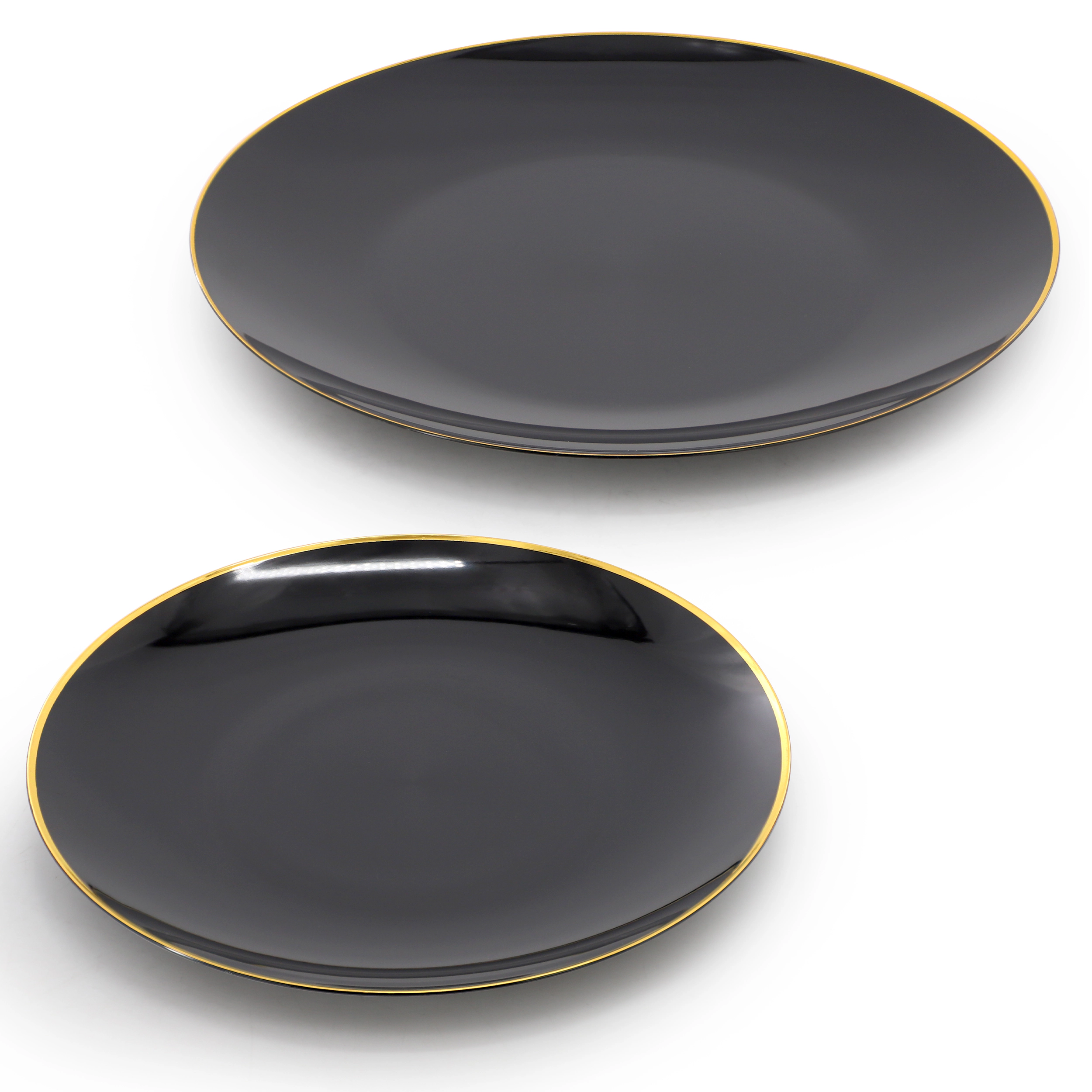 Elama 150 Piece Disposable Plastic Dinnerware Party Set for 25 Guests in Black with Gold Trim