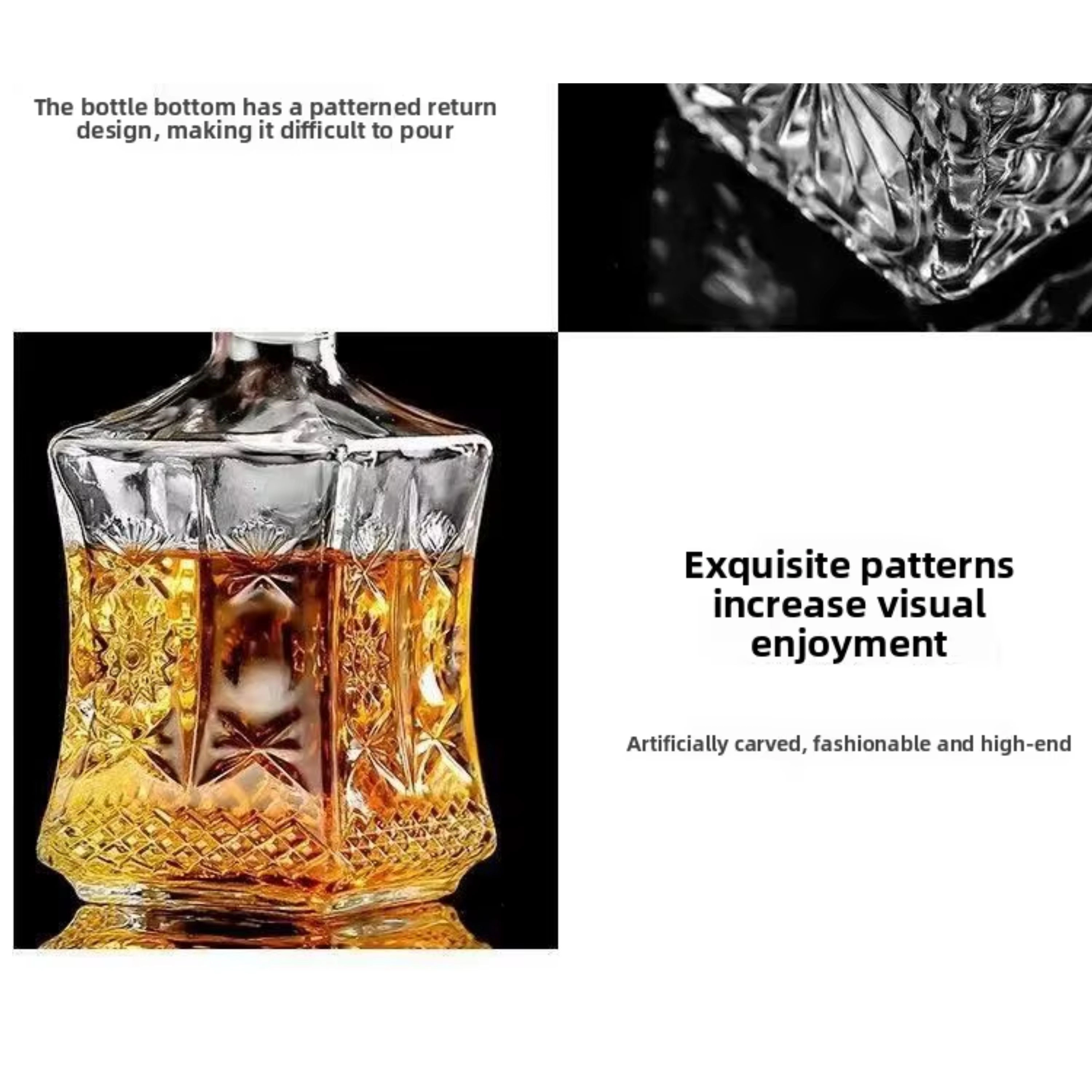 Kitcheniva 25 Oz Stylish Glass Whiskey Decanter, 6 Glasses 7.4 Oz Set With Stopper