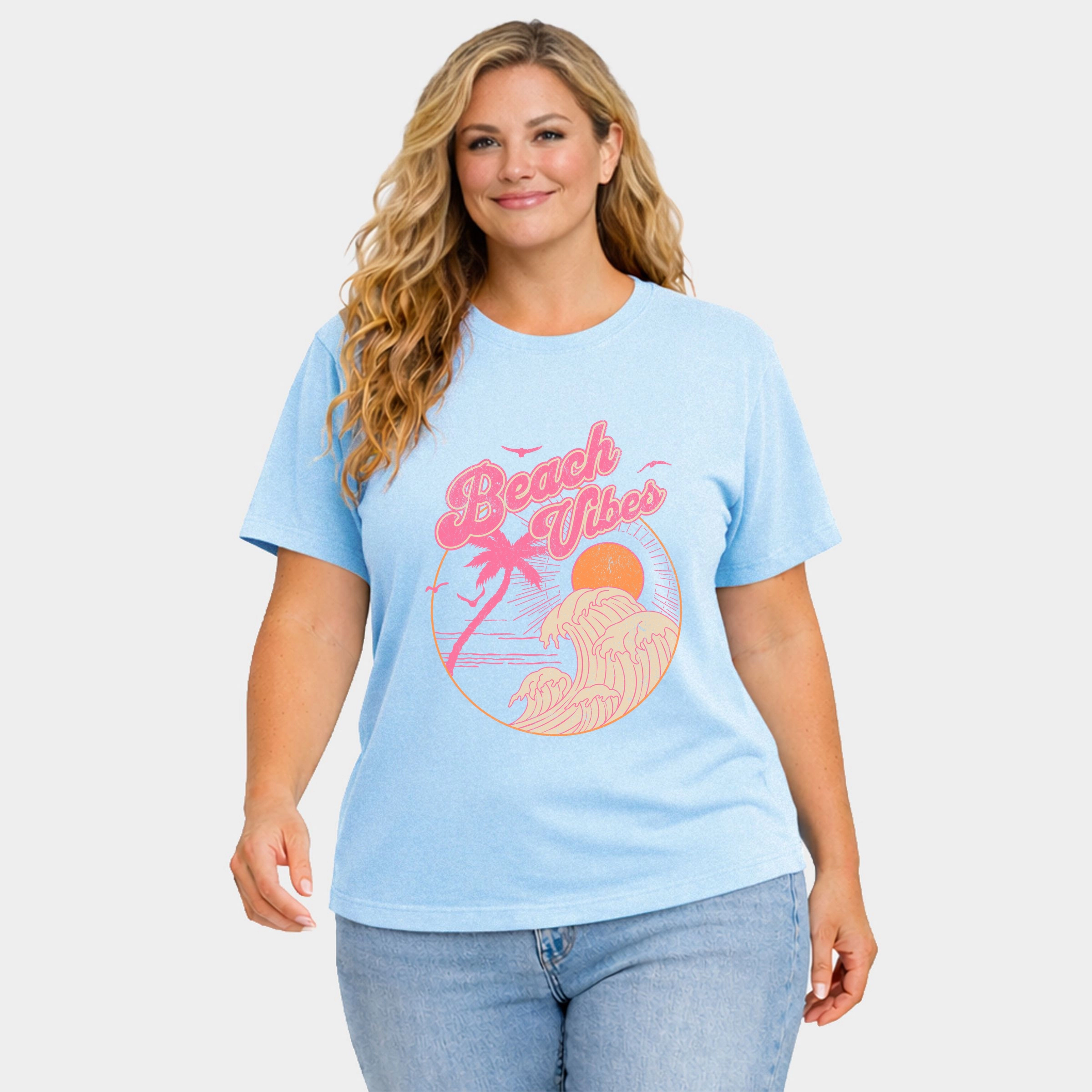 Simply Sage Market - Beach Vibes Sun Women's Plus Sized Garment Dyed Graphic T-Shirt