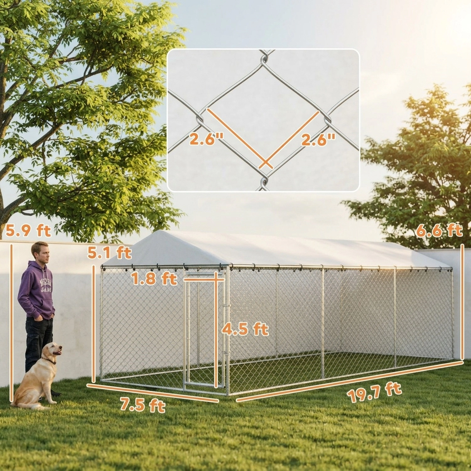 HONGGE Dog Kennel Outdoor for Small Medium Large Dogs with Waterproof Roof, Silver