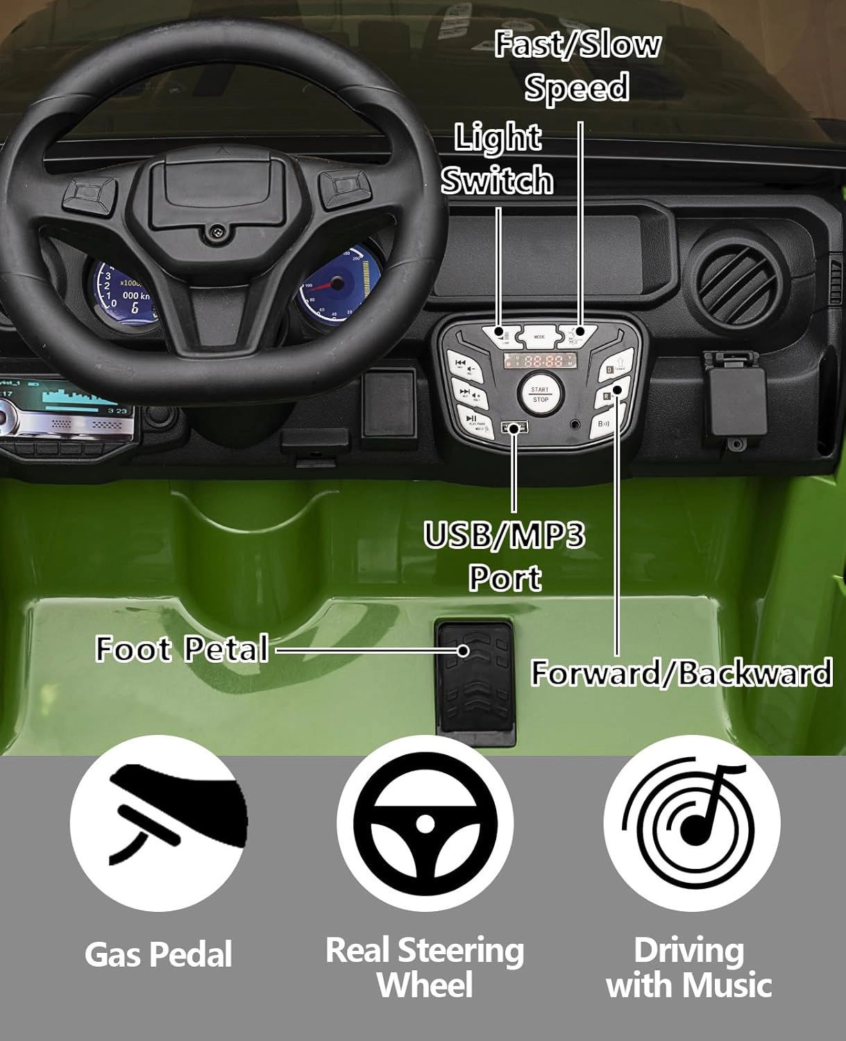 24V 2-Seater Kids Ride On Jeep, 2×200W Motors, Remote Control, LED Lights, Bluetooth, 4WD, 7Ah Battery