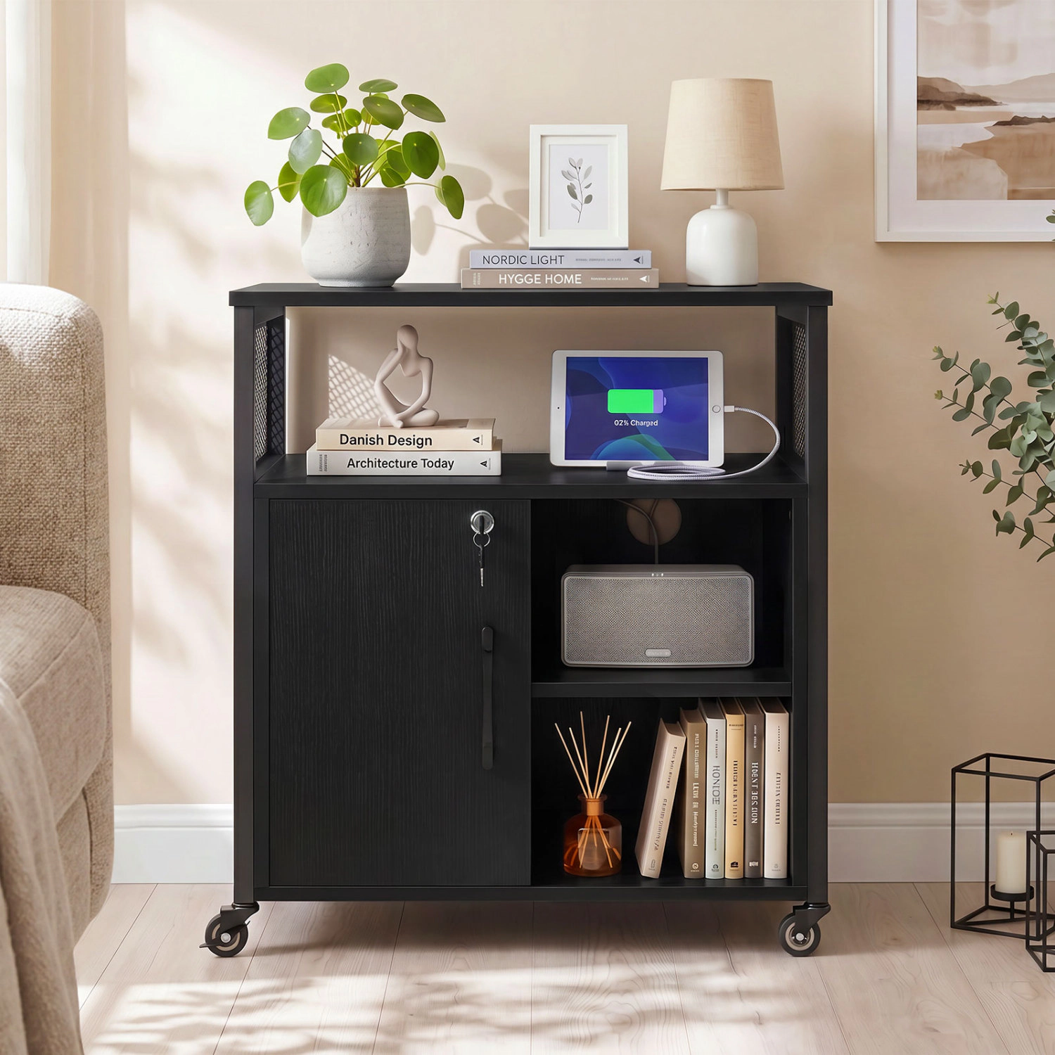 Hivvago Rolling File Cabinet with Charging Station