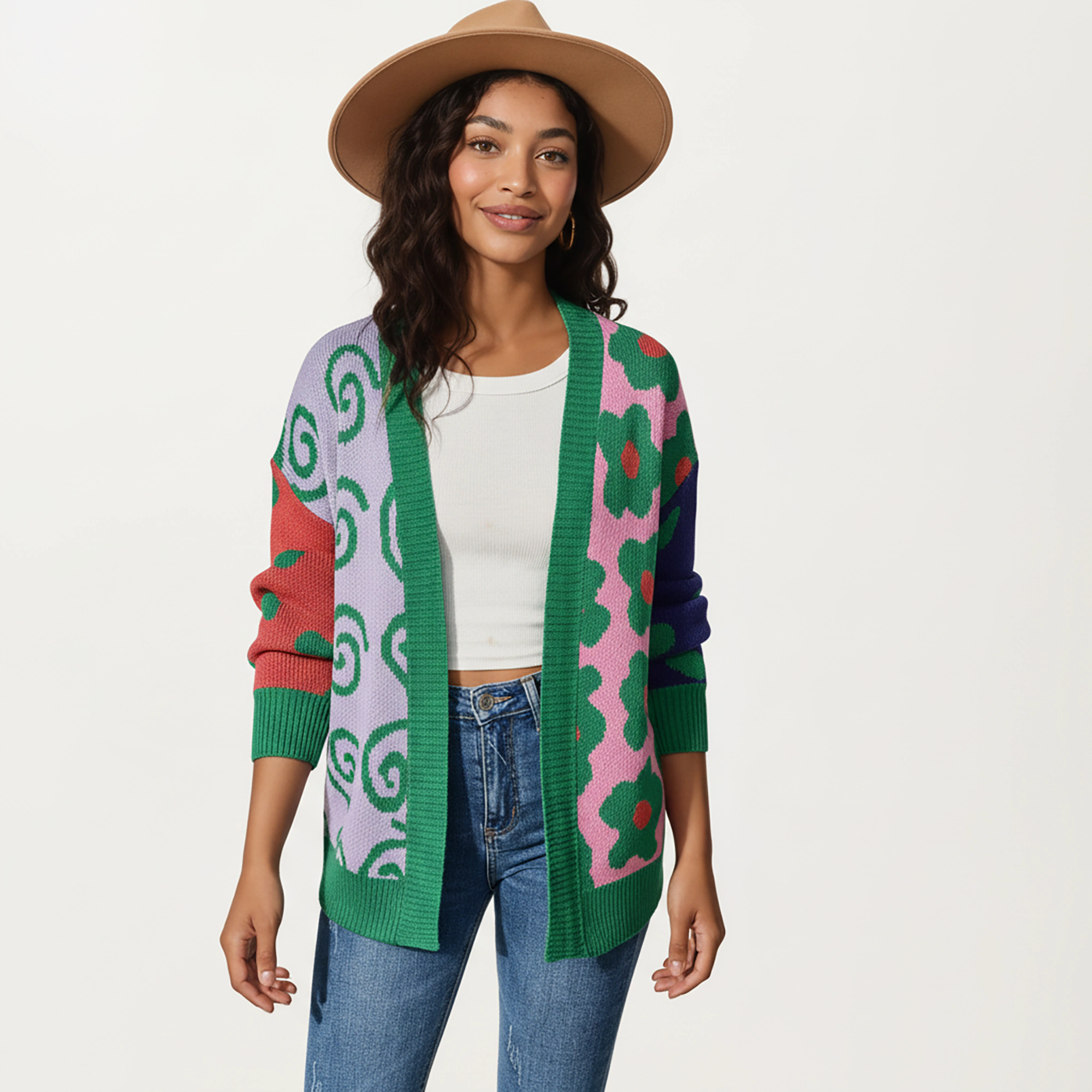 Anna-Kaci Women's Multi Pattern Open Front Cardigan with Long Sleeves, Soft Knit Texture and Relaxed Layering Fit