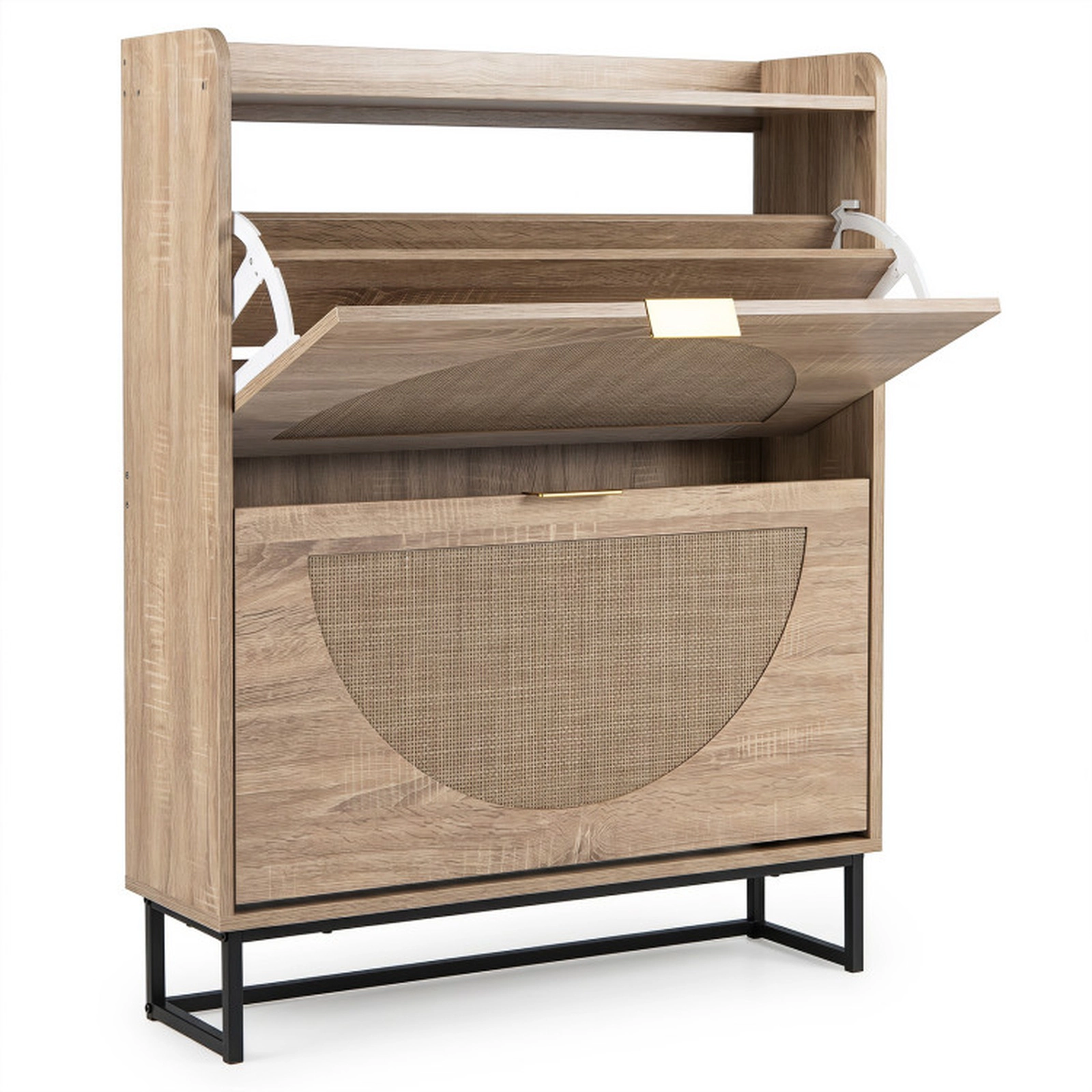 SUGIFT 90-in Tall Narrow Shoe Cabinet 9.5-in Deep with 2 Flip Drawers and Adjustable Slim Shelves