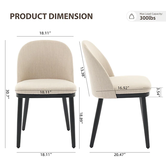 BebreezChic Modern Upholstered Fabric Kitchen Side Chairs with Thick ...