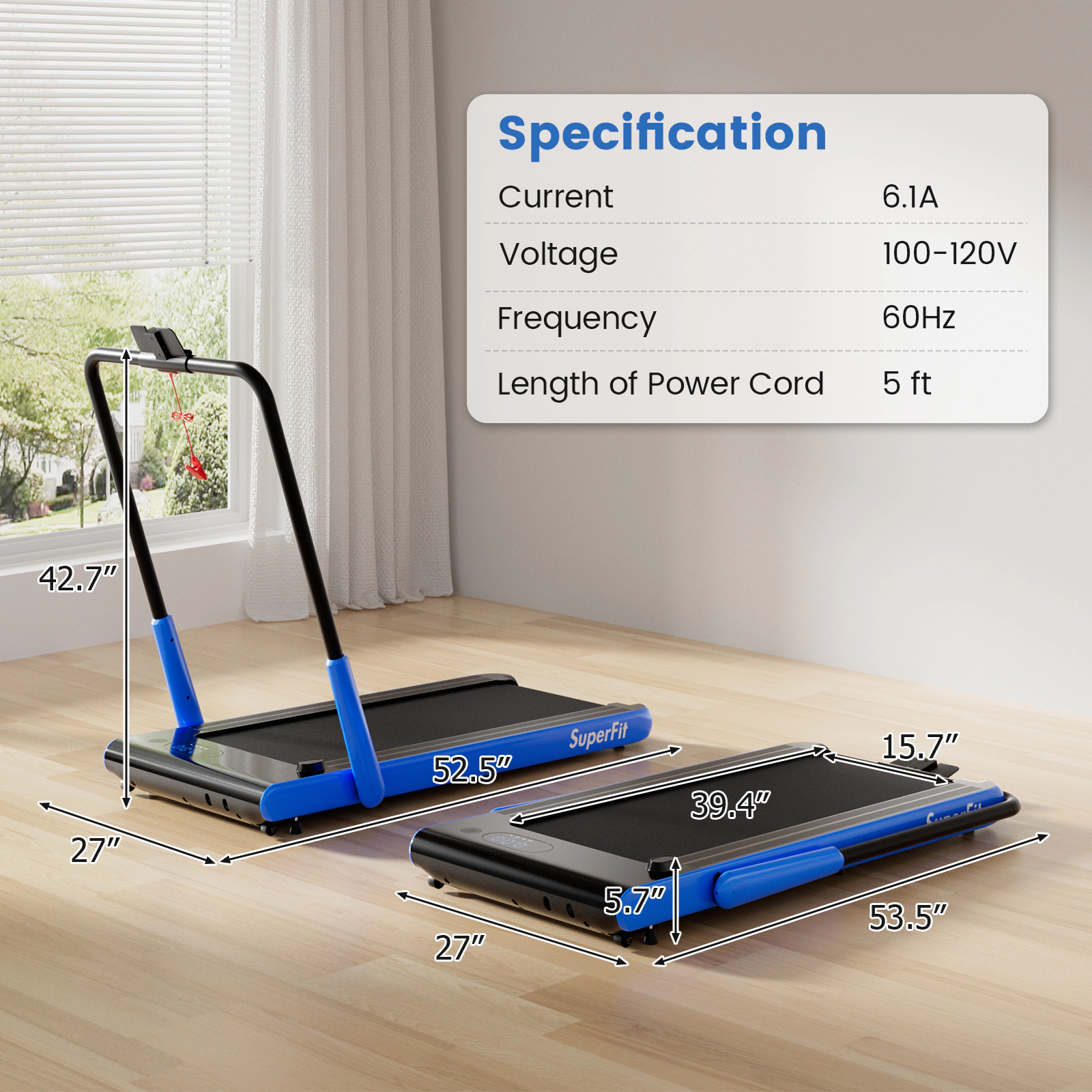 SUGIFT 3-in-1 3HP Folding Treadmill with Smart Apps Remote Control and Speakers 340-lb Capacity Navy