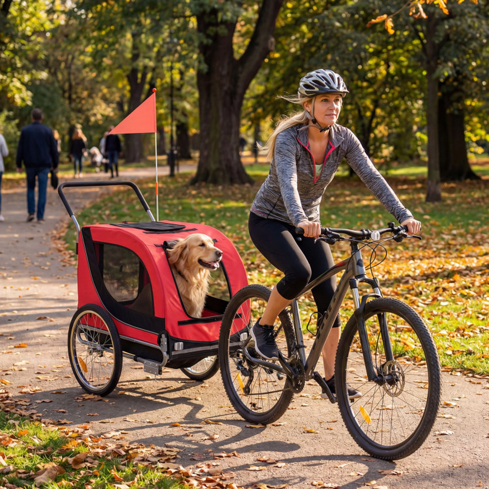 SUGIFT Red 2-in-1 176-lb Capacity Folding Dog Bike Trailer and Pet Stroller with Universal Bicycle Coupler