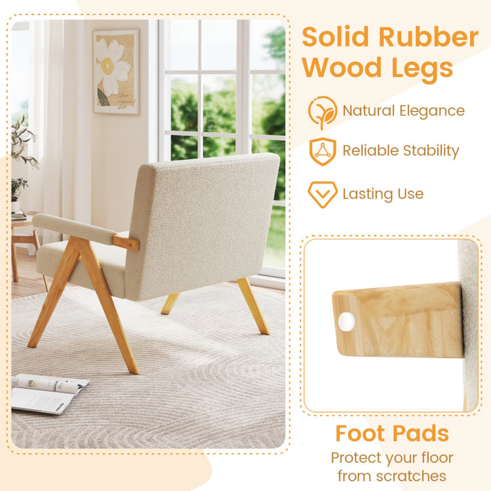 SUGIFT 47-in Sherpa Loveseat Sofa with Armrests and Wooden Legs 463-lb Capacity Gray Beige