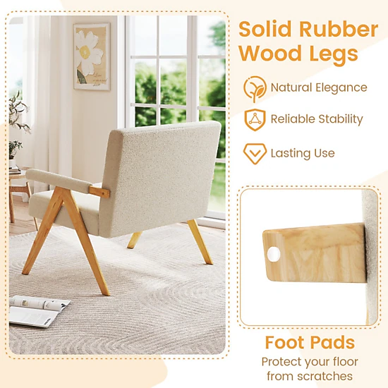 SUGIFT 47-in Sherpa Loveseat Sofa with Armrests and Wooden Legs 463-lb Capacity Gray Beige
