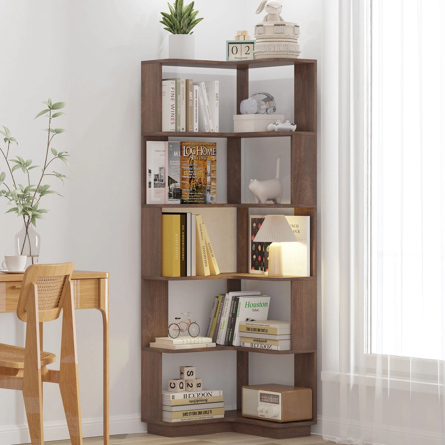 GBruno 6-Tier L-Shaped Corner Bookshelf