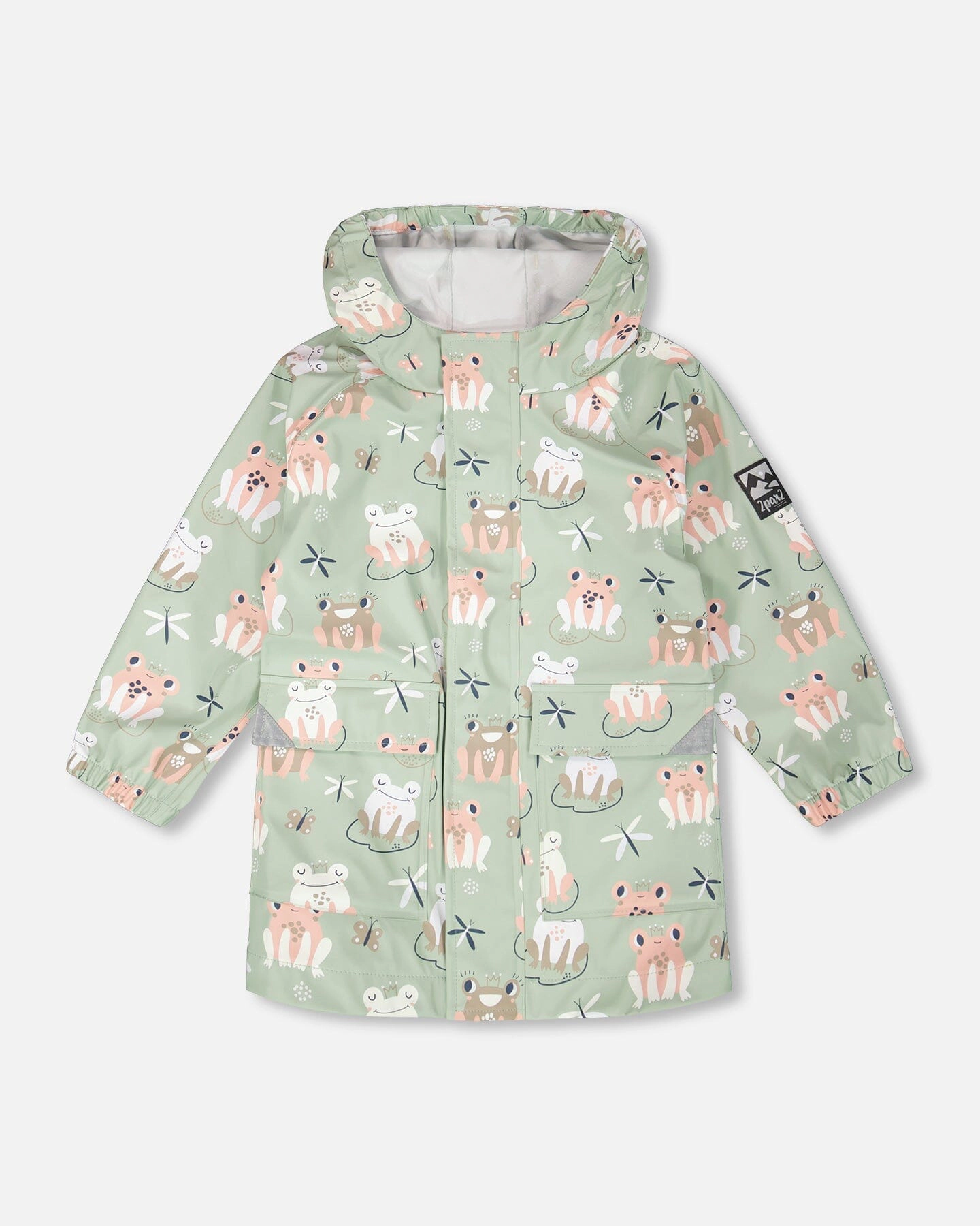 Deux par Deux Girls Rain Jacket In Polyurethane Frog Print