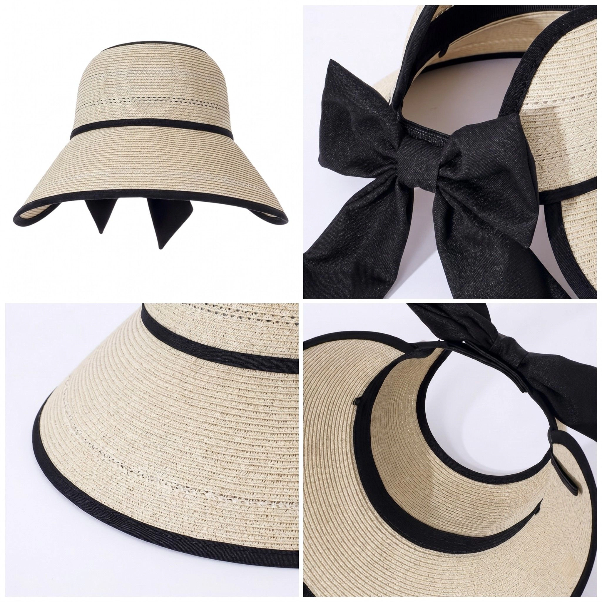 Anna-Kaci Womens Wide Brim Straw Visor Hat Breathable Foldable Summer Sun Beach Vacation