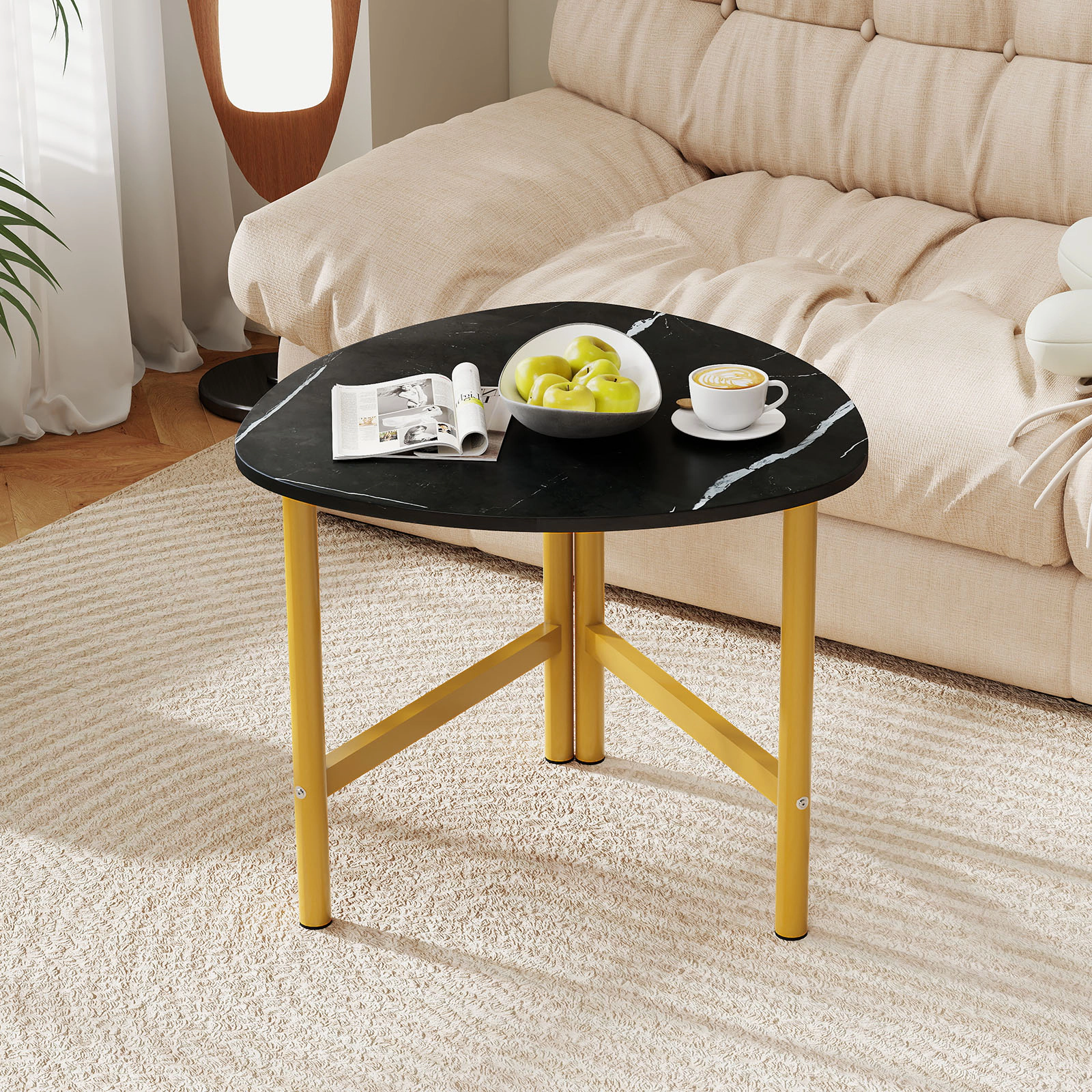 Glintex 23.5-Inch Triangular Accent Coffee Table with Industrial Metal Legs