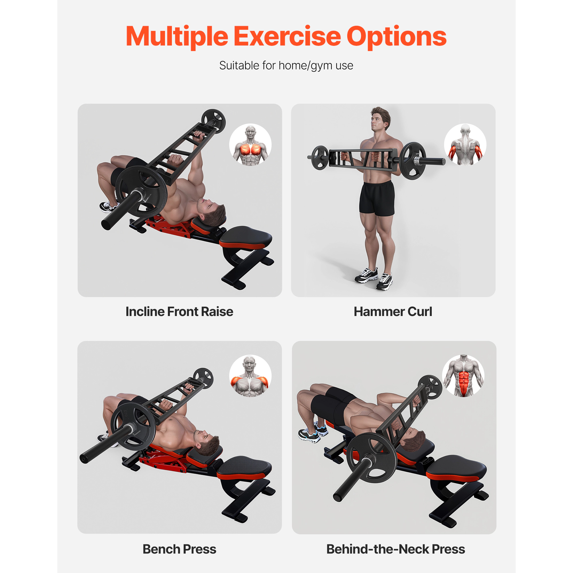 HONGGE Multi-Grip Swiss Barbell, 3-Position 2-Inch Bar, 550 lbs Capacity for Bench Press & Shoulder Press