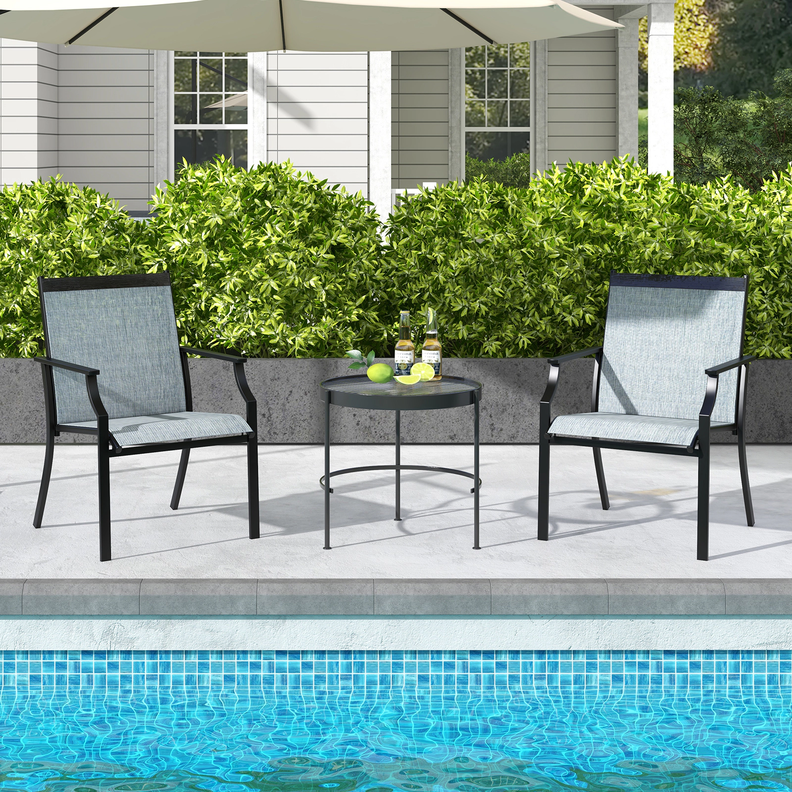 LJG 2 Piece Patio Dining Chairs Large Outdoor Chairs with Breathable Seat and Metal Frame
