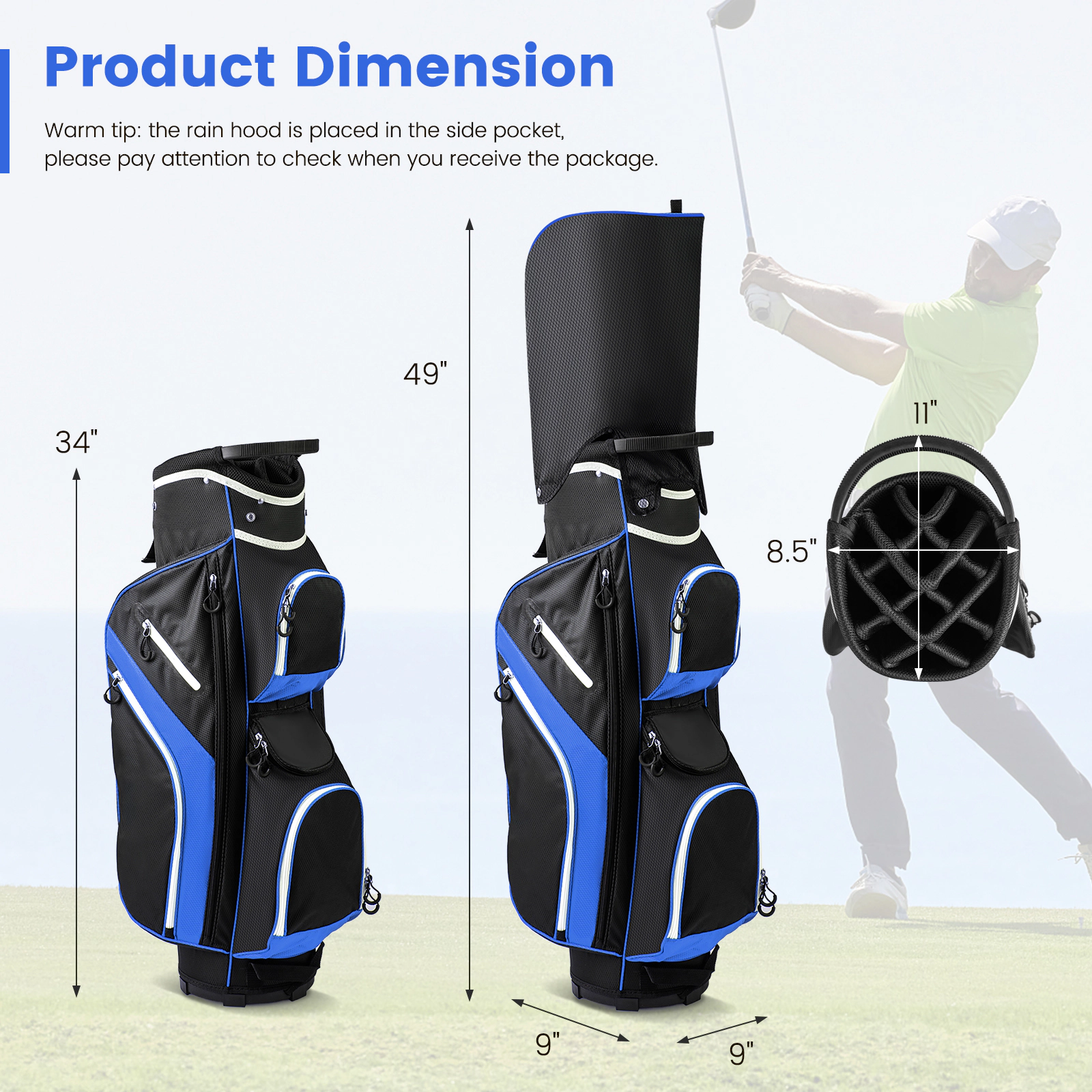 SUGIFT 14-Way Divider Golf Cart Bag with 9-in Base 36-in Tall Polyester 4.5-lb Net Weight Blue/Gray/Red