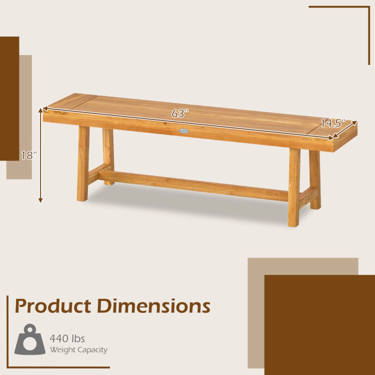 Hivvago 63 Inch Solid Wood Bench For Up To 3 People