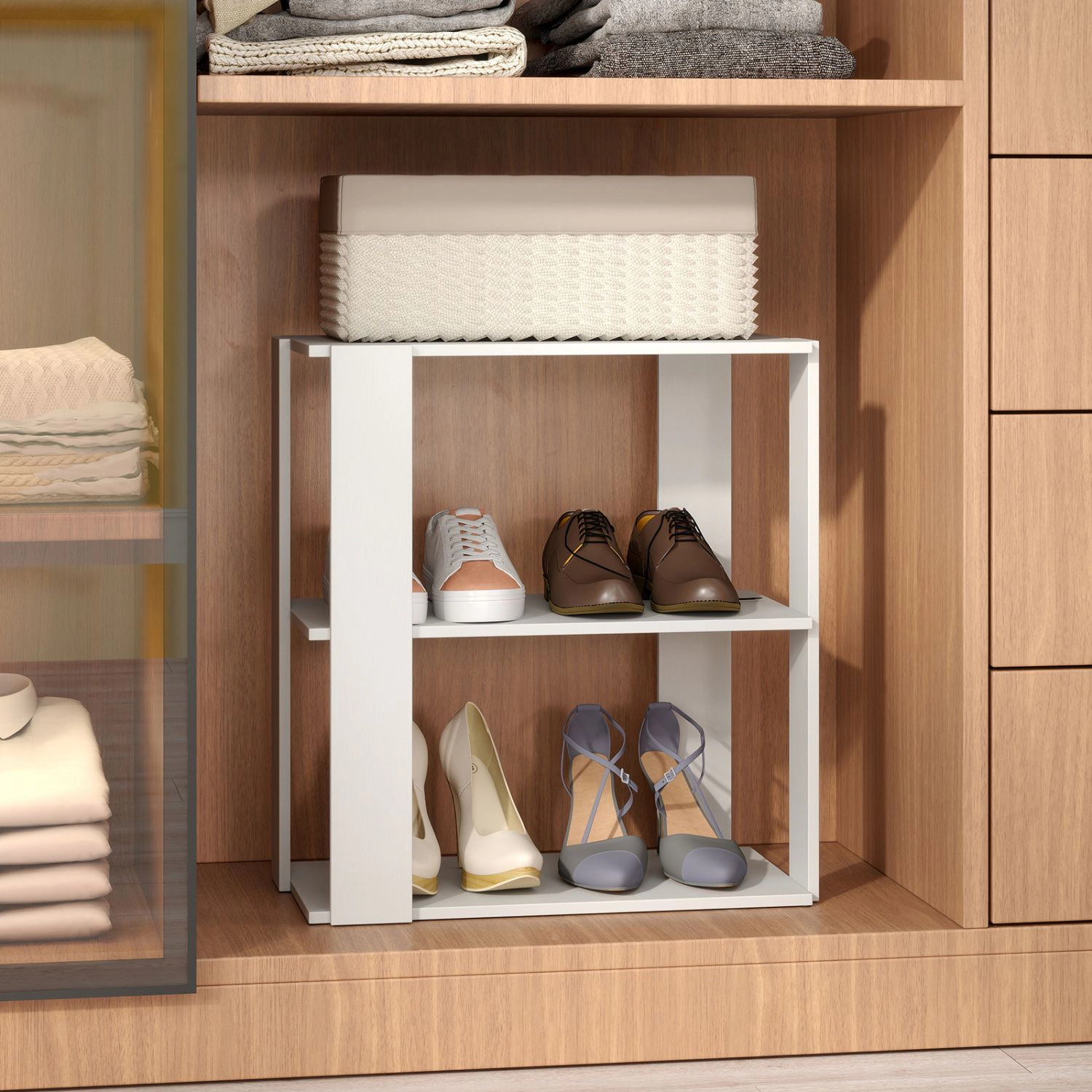 SlickBlue Set of 2 Expandable Shoe Rack with 3-Tier Storage and Anti-Tip Kit